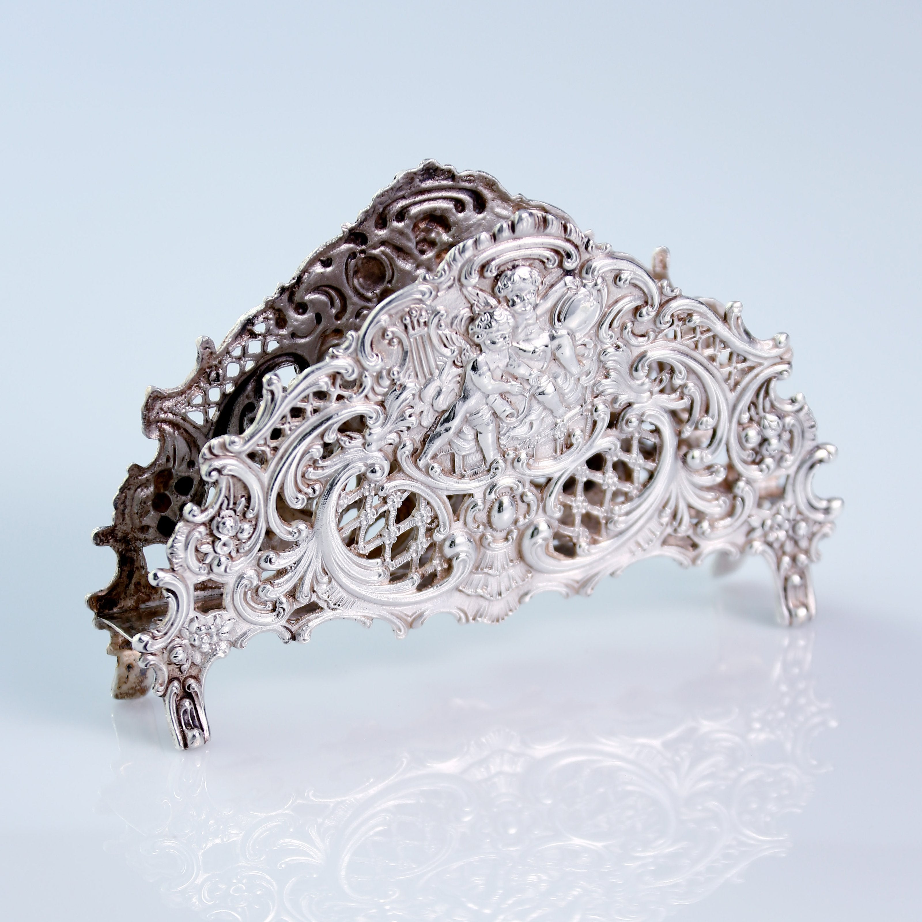 European antique sterling silver angel tissue holder