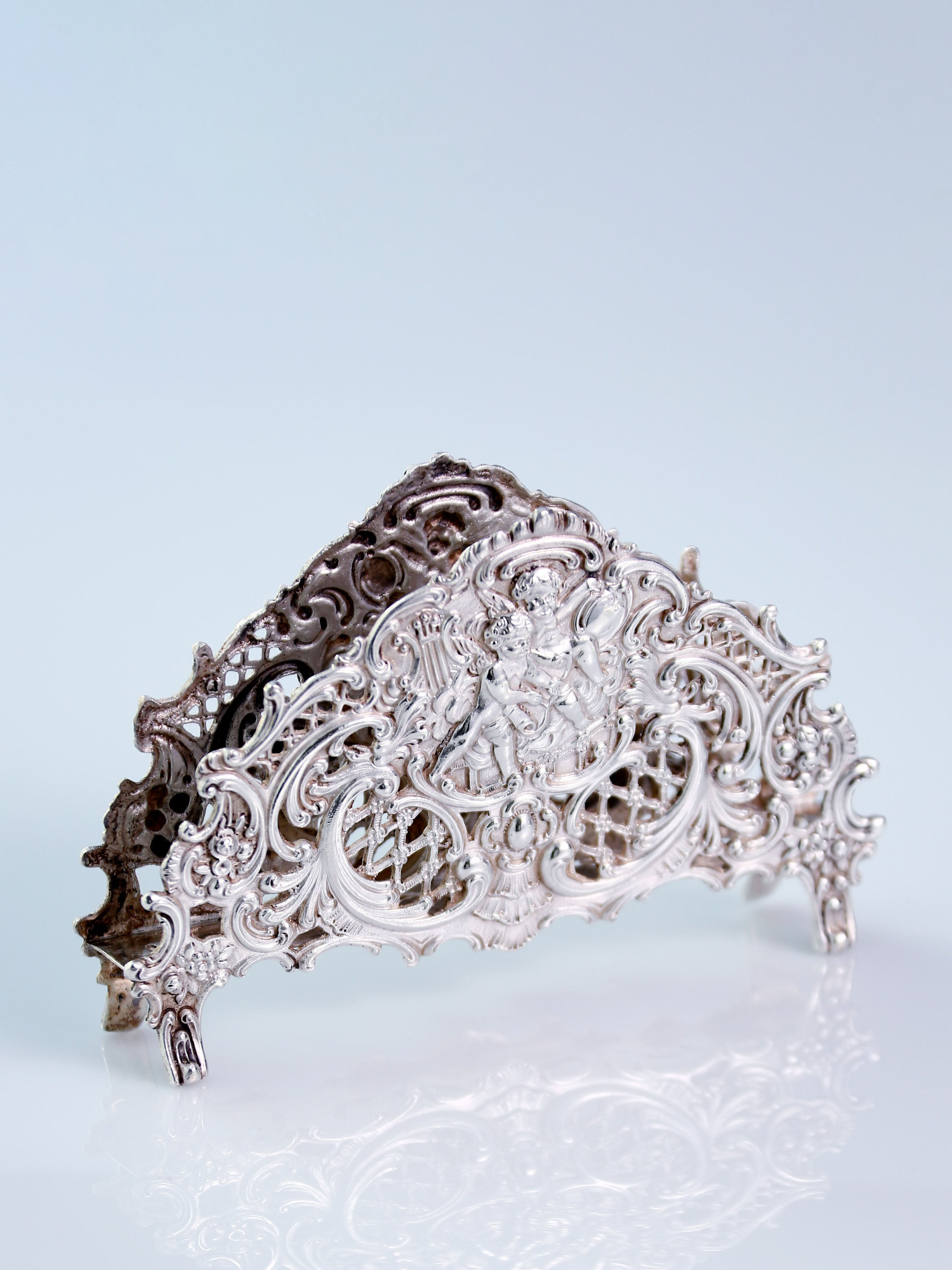 European antique sterling silver angel tissue holder