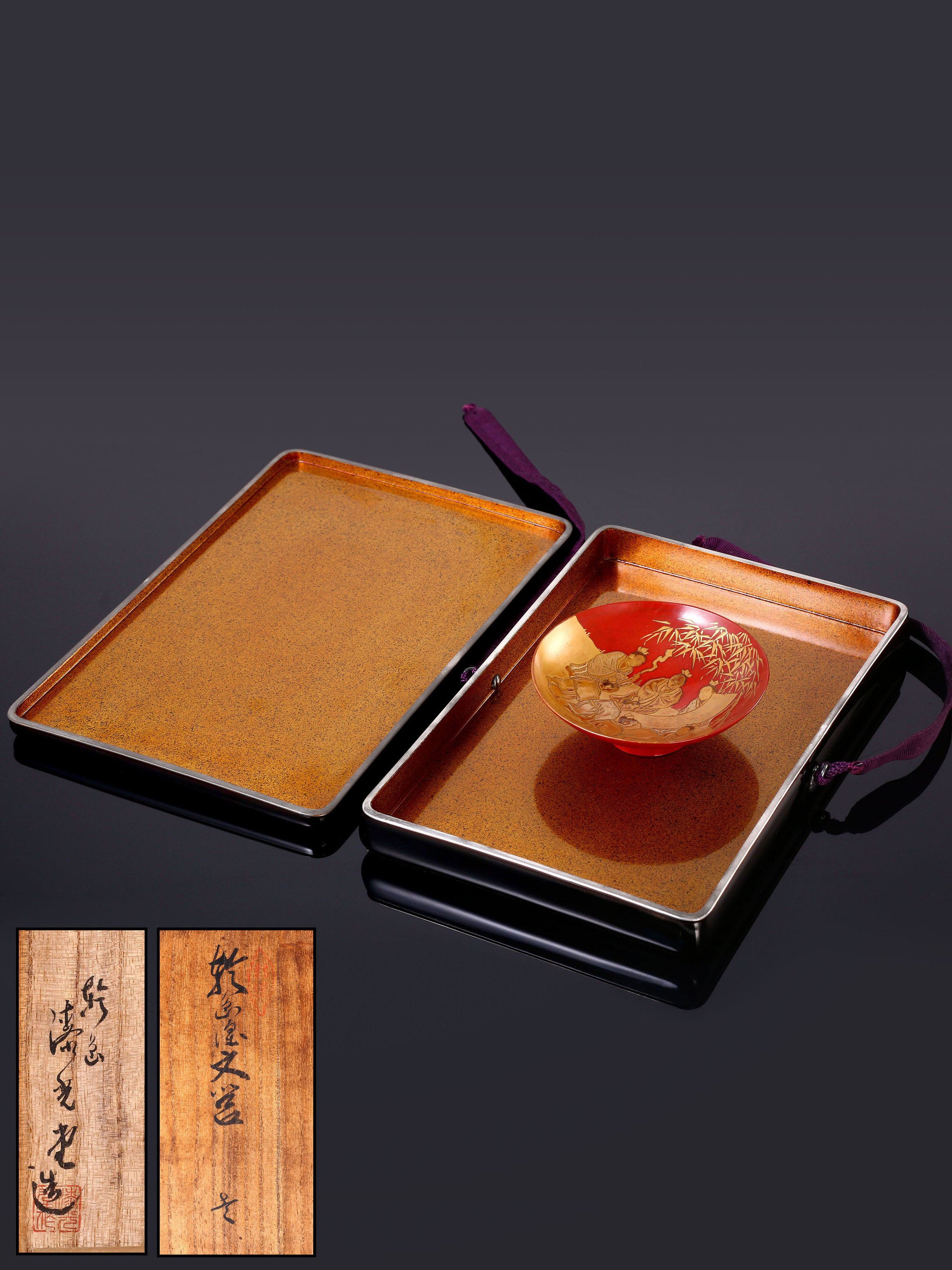 Japanese lacquer stationery box | Small plate with Maki-e (maki-e) design