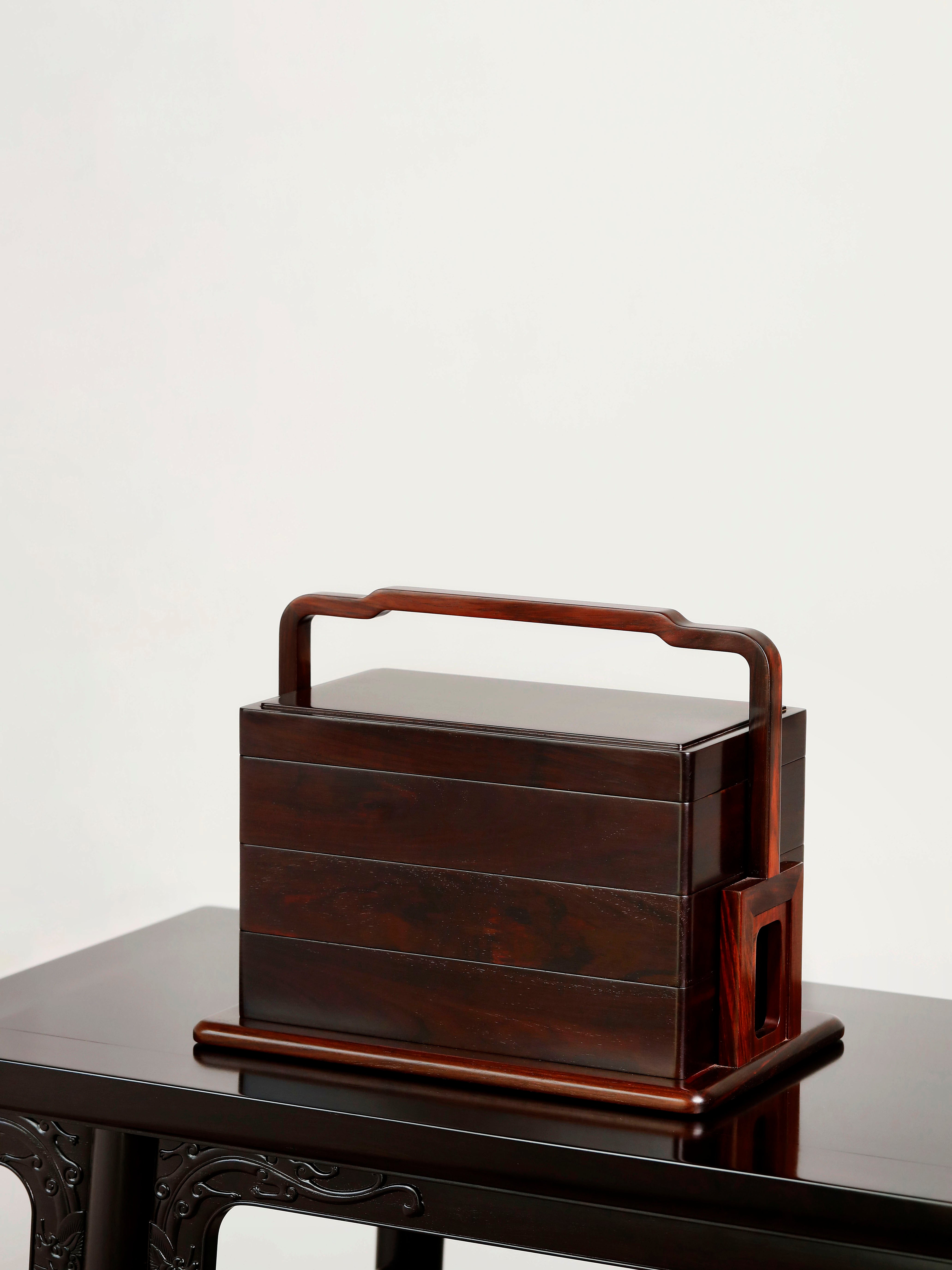 Plain three-layered box made of rosewood