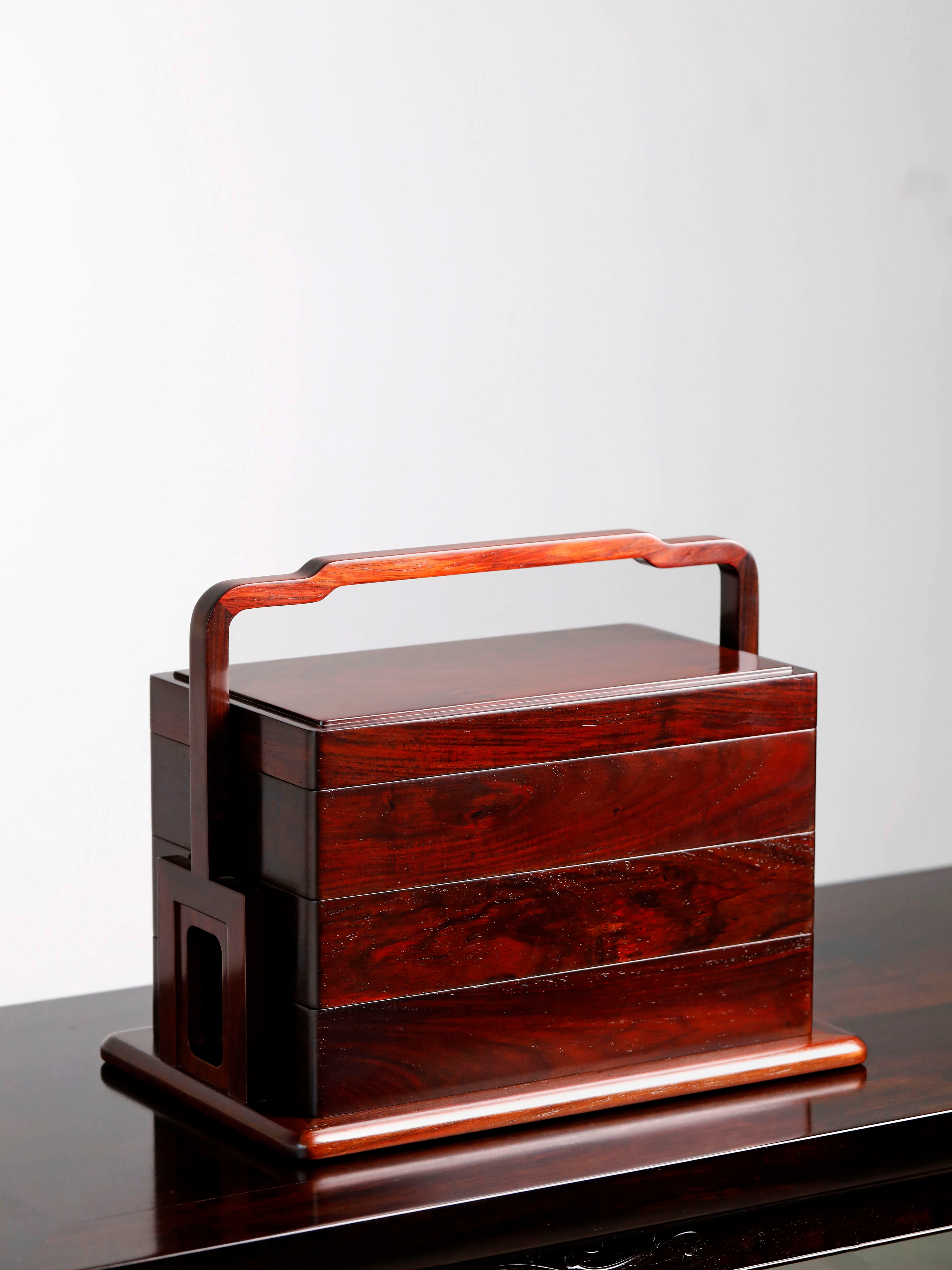 Plain three-layered box made of rosewood