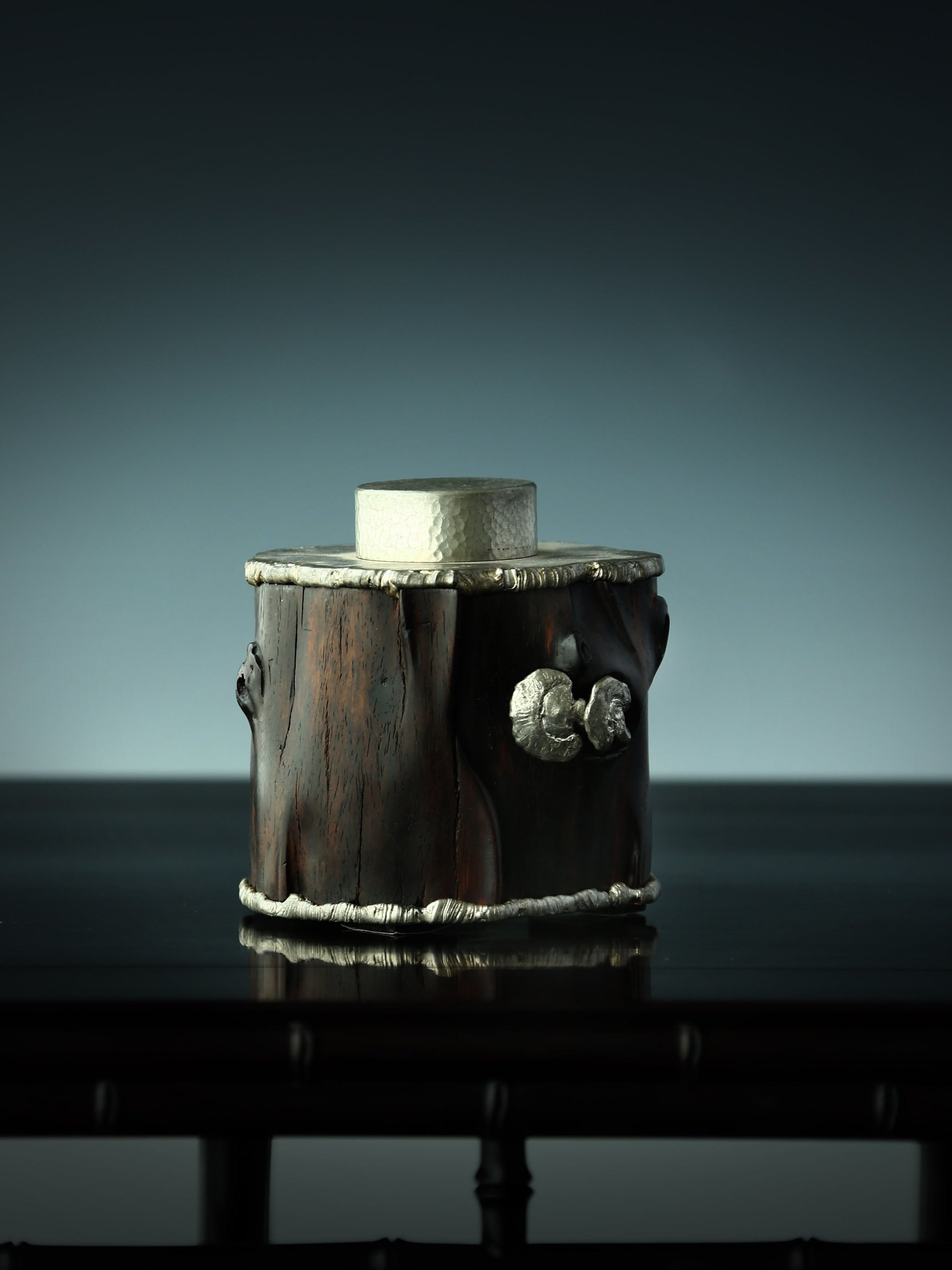 Rosewood Lingzhi Tin Carved Tea Canister
