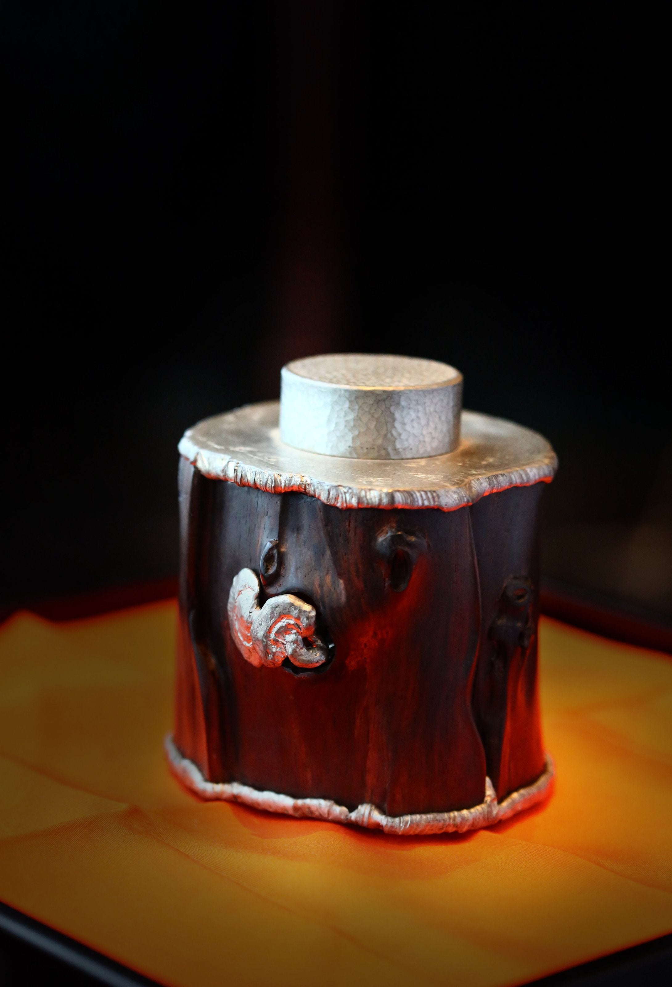 Rosewood Lingzhi Tin Carved Tea Canister