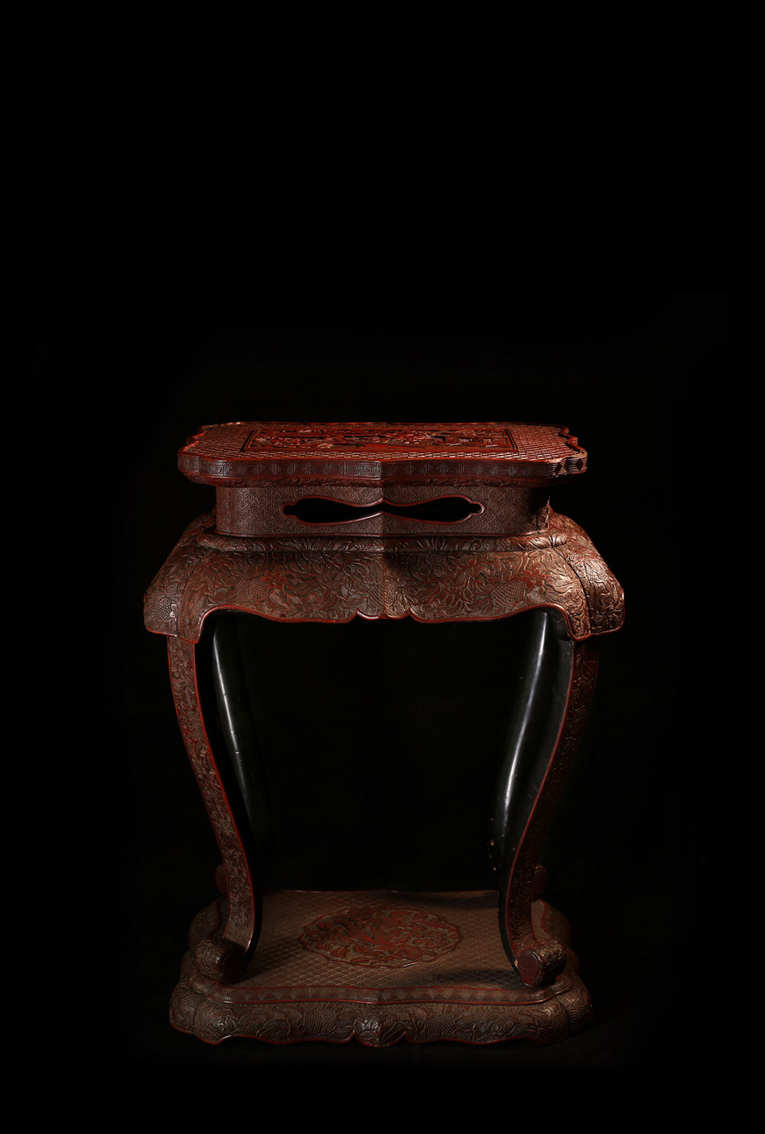 Lacquered and carved red incense table