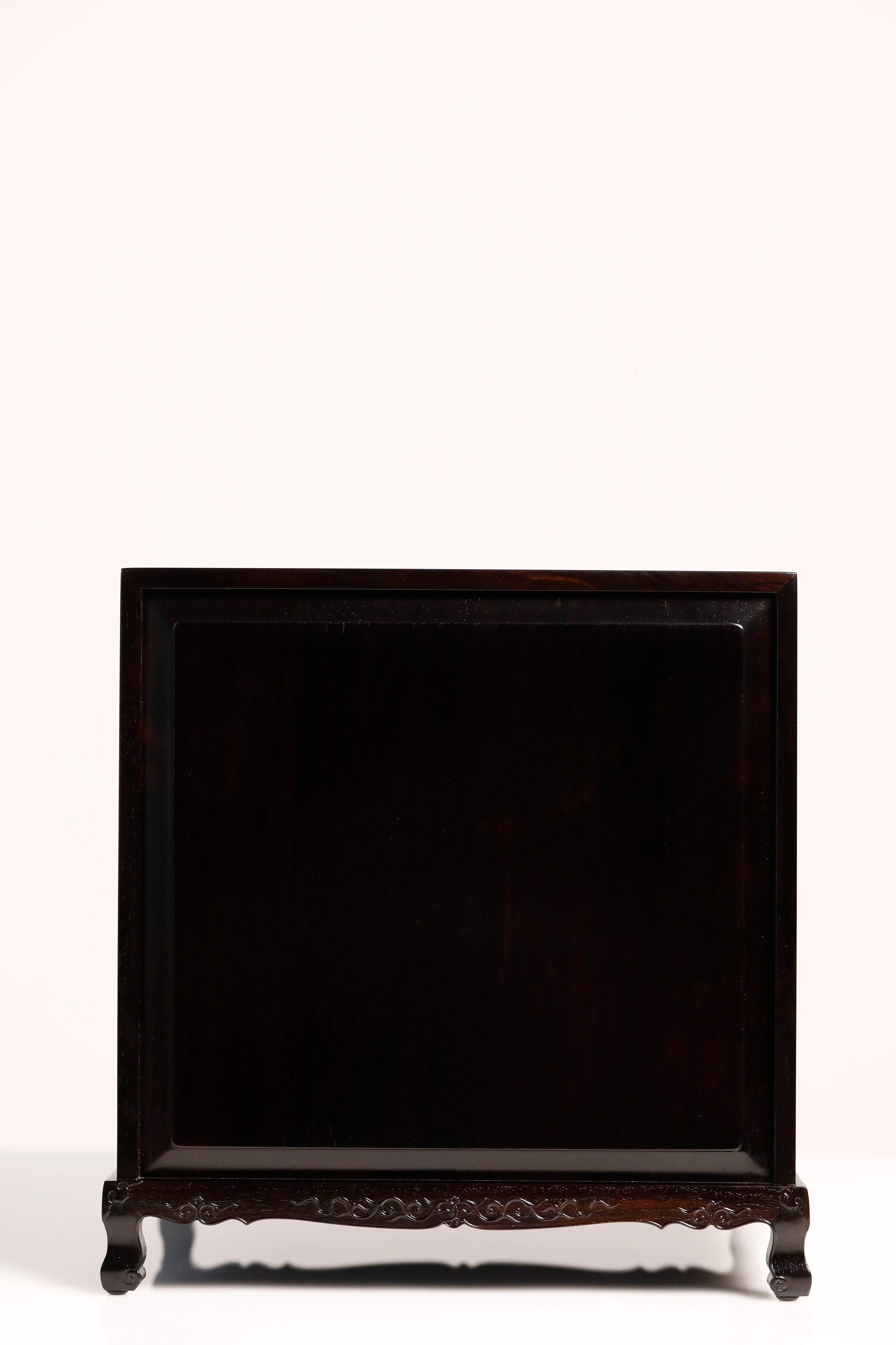 Purple sandalwood lacquer table with double dragons playing with a pearl, five-tiered tea cabinet