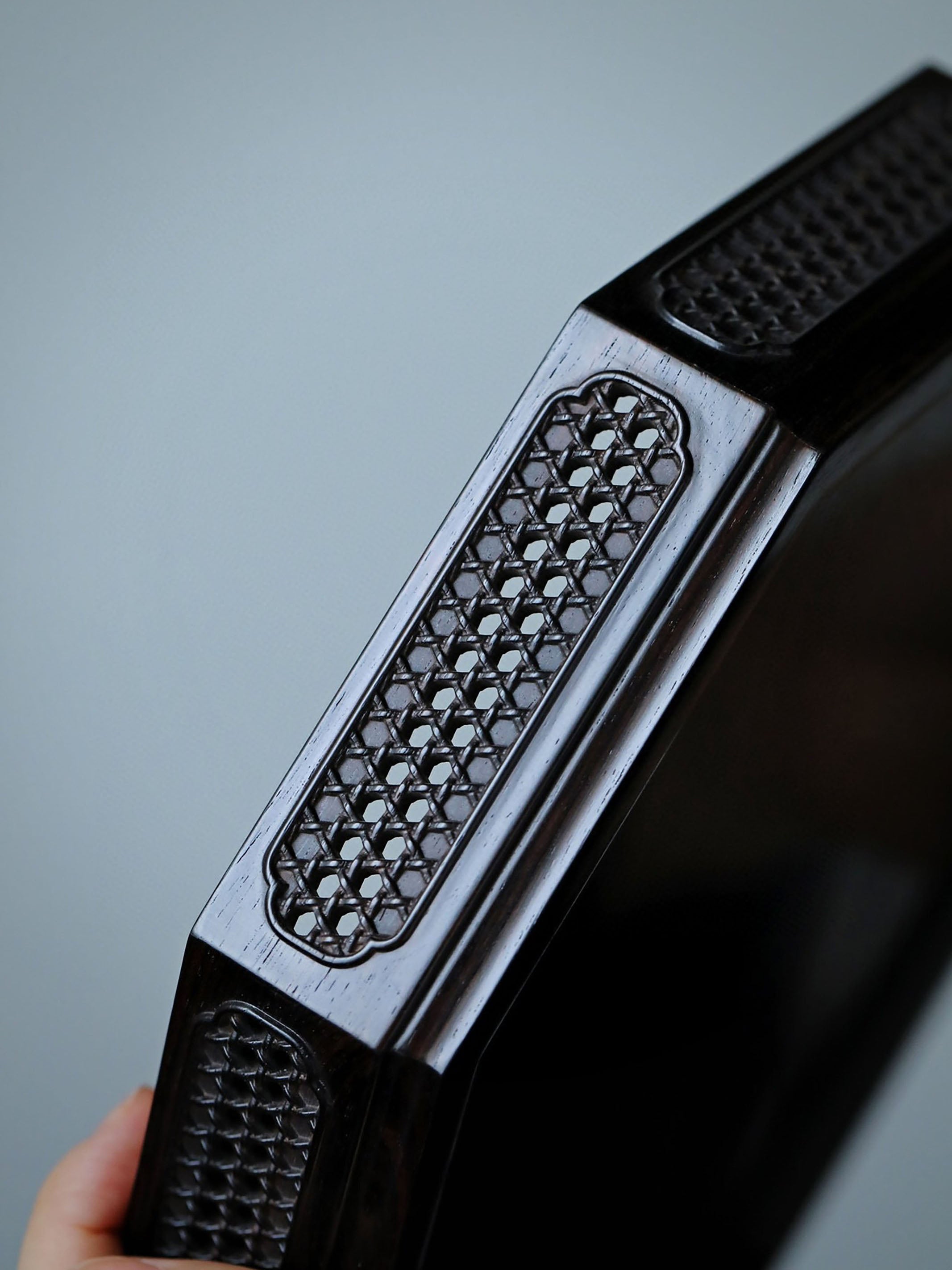 Purple sandalwood woven window lattice pattern octagonal tea tray