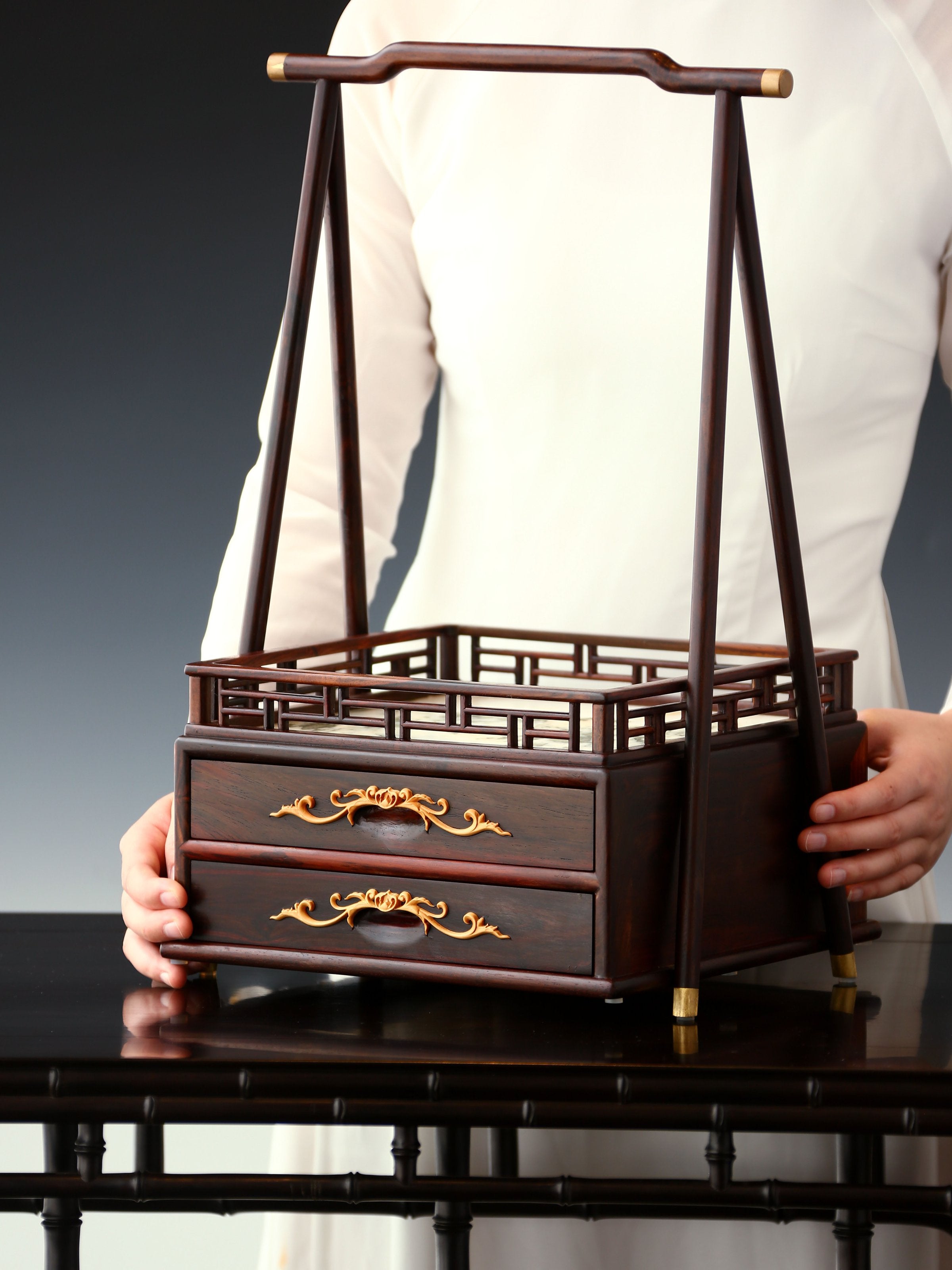 Rosewood Tea Box with Handle