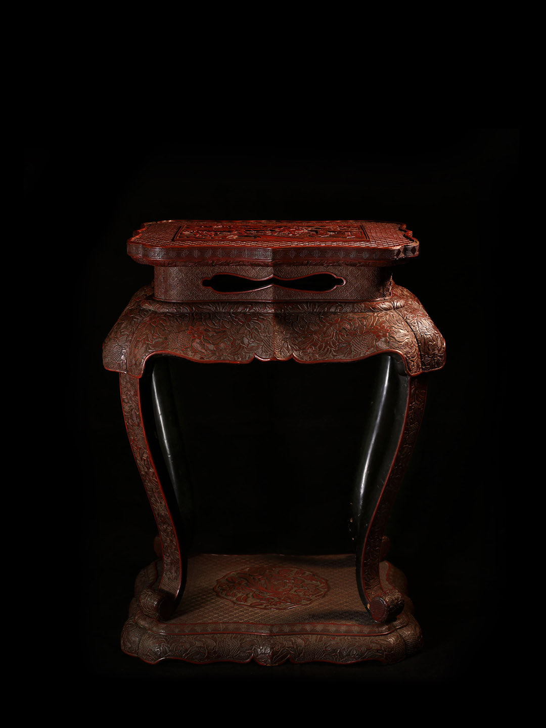 Lacquered and carved red incense table