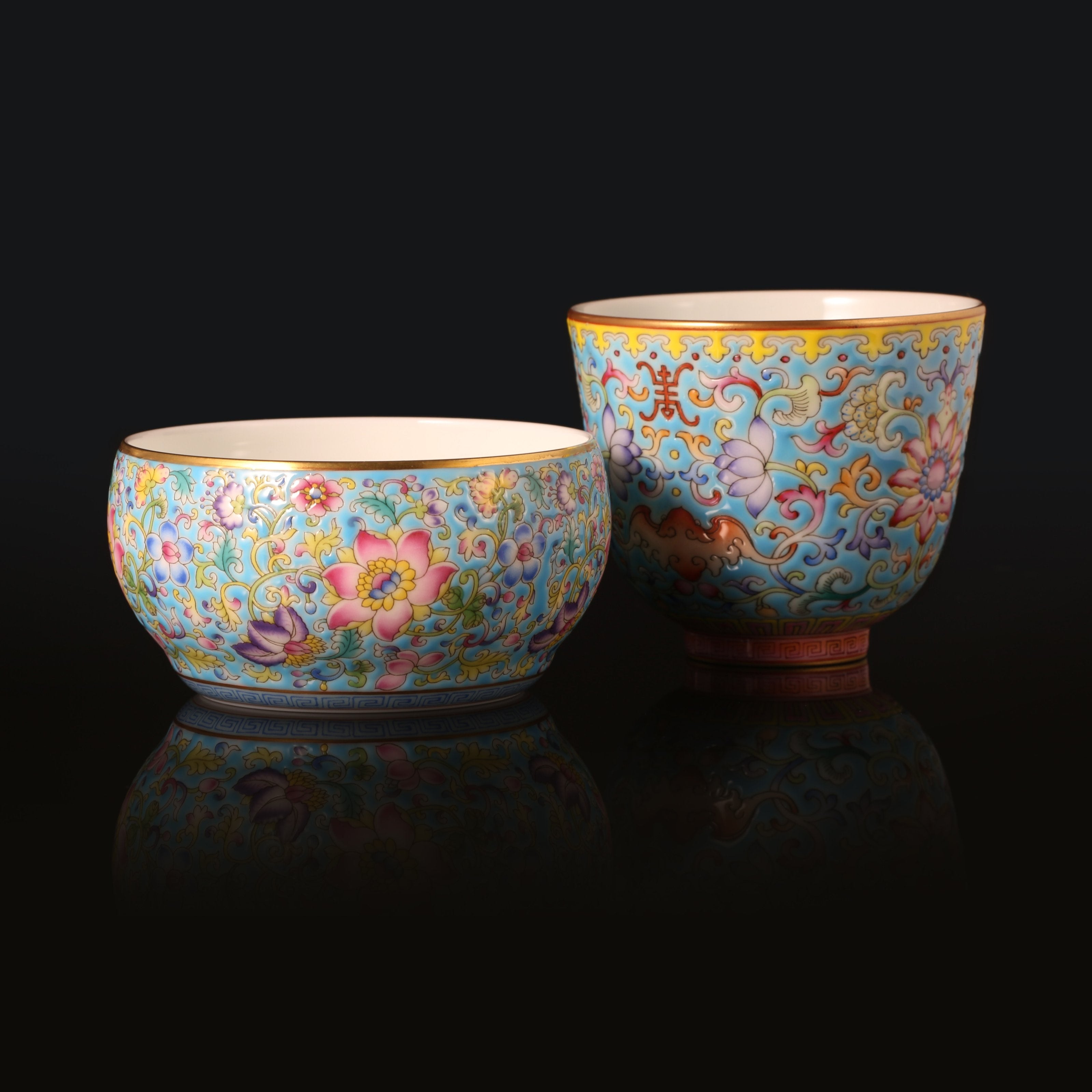 Dayazhai Enamel Lotus Scroll Waist Drum Cup