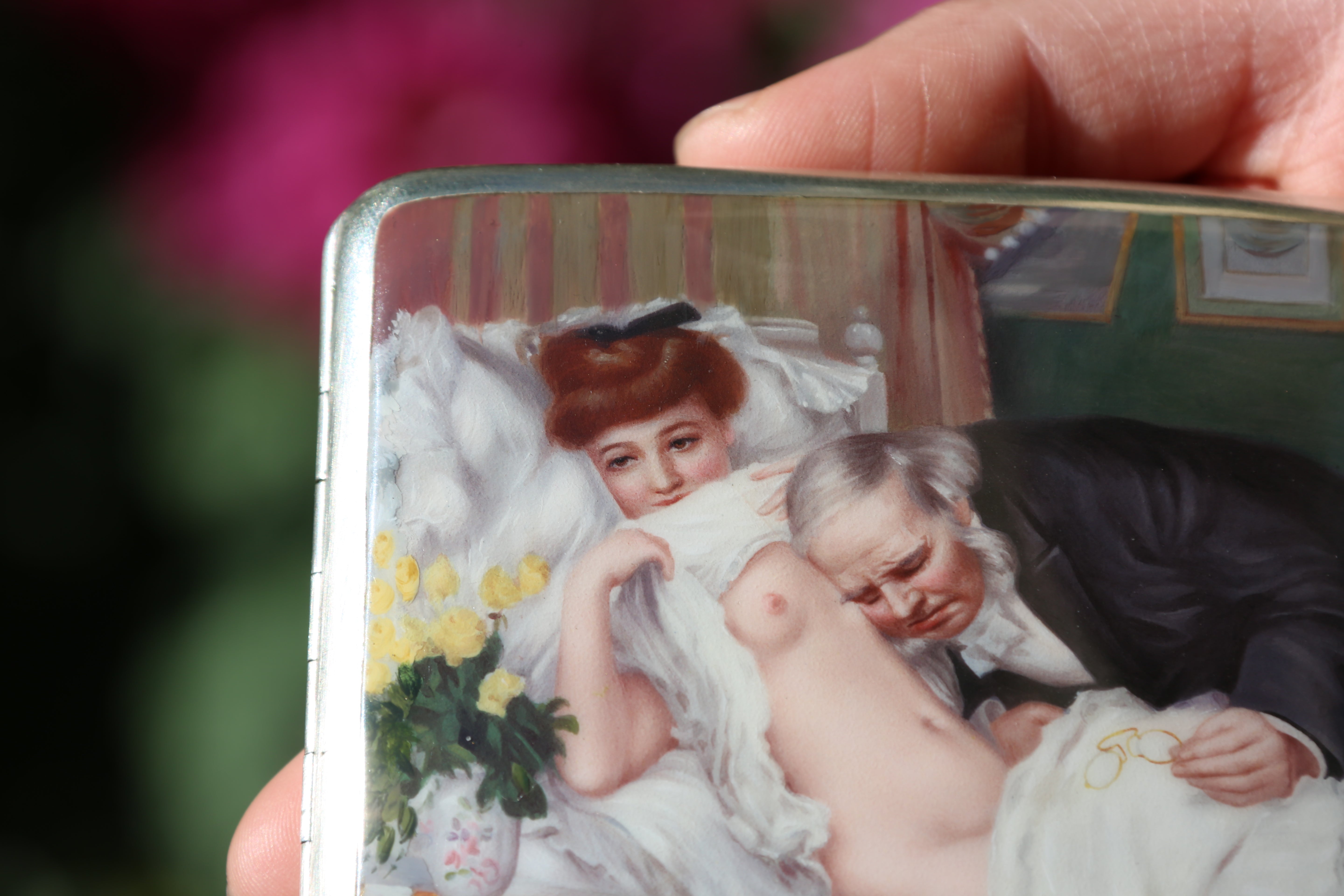 Auscultation - A 19th-century British enamel-painted sterling silver cigarette case