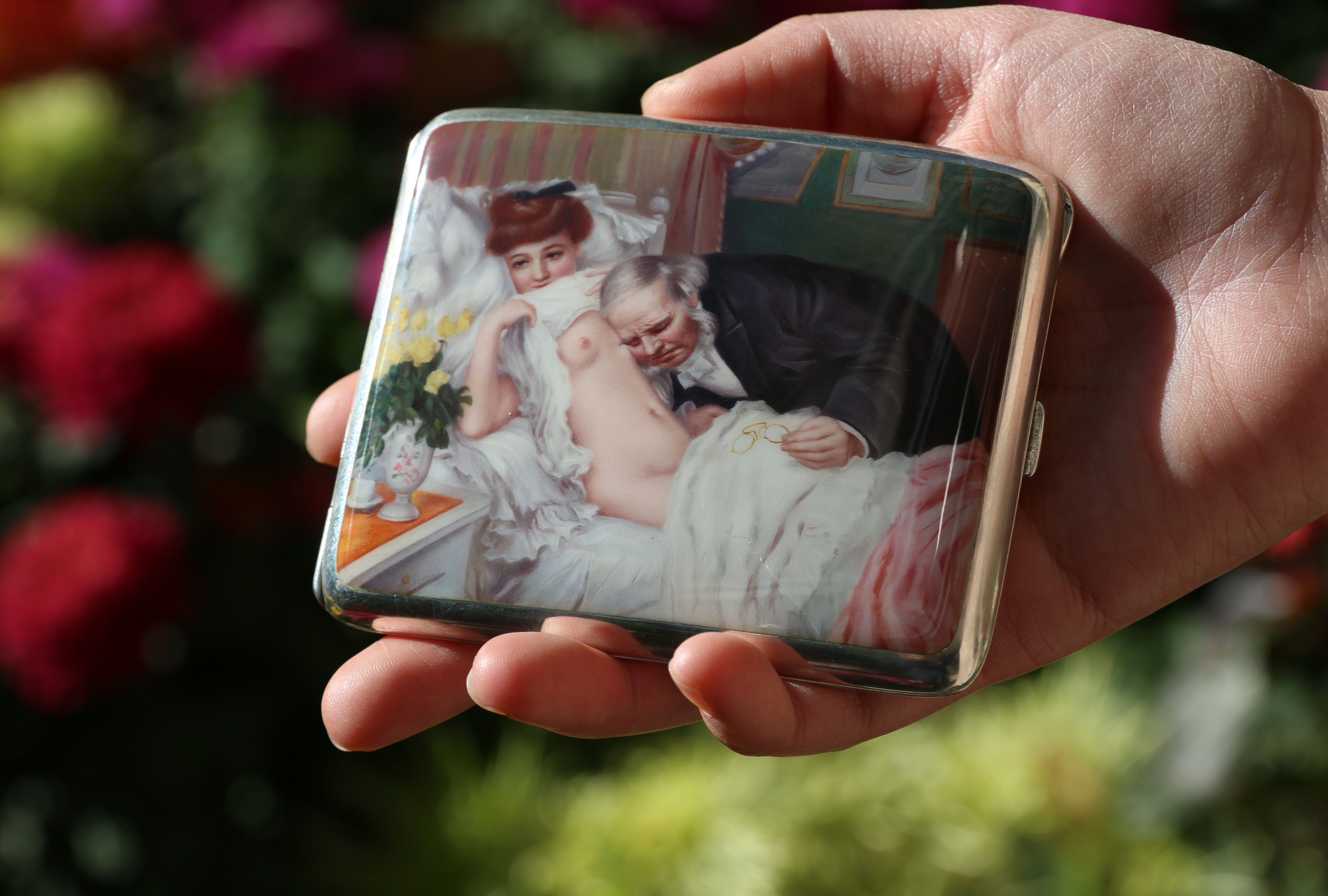 Auscultation - A 19th-century British enamel-painted sterling silver cigarette case