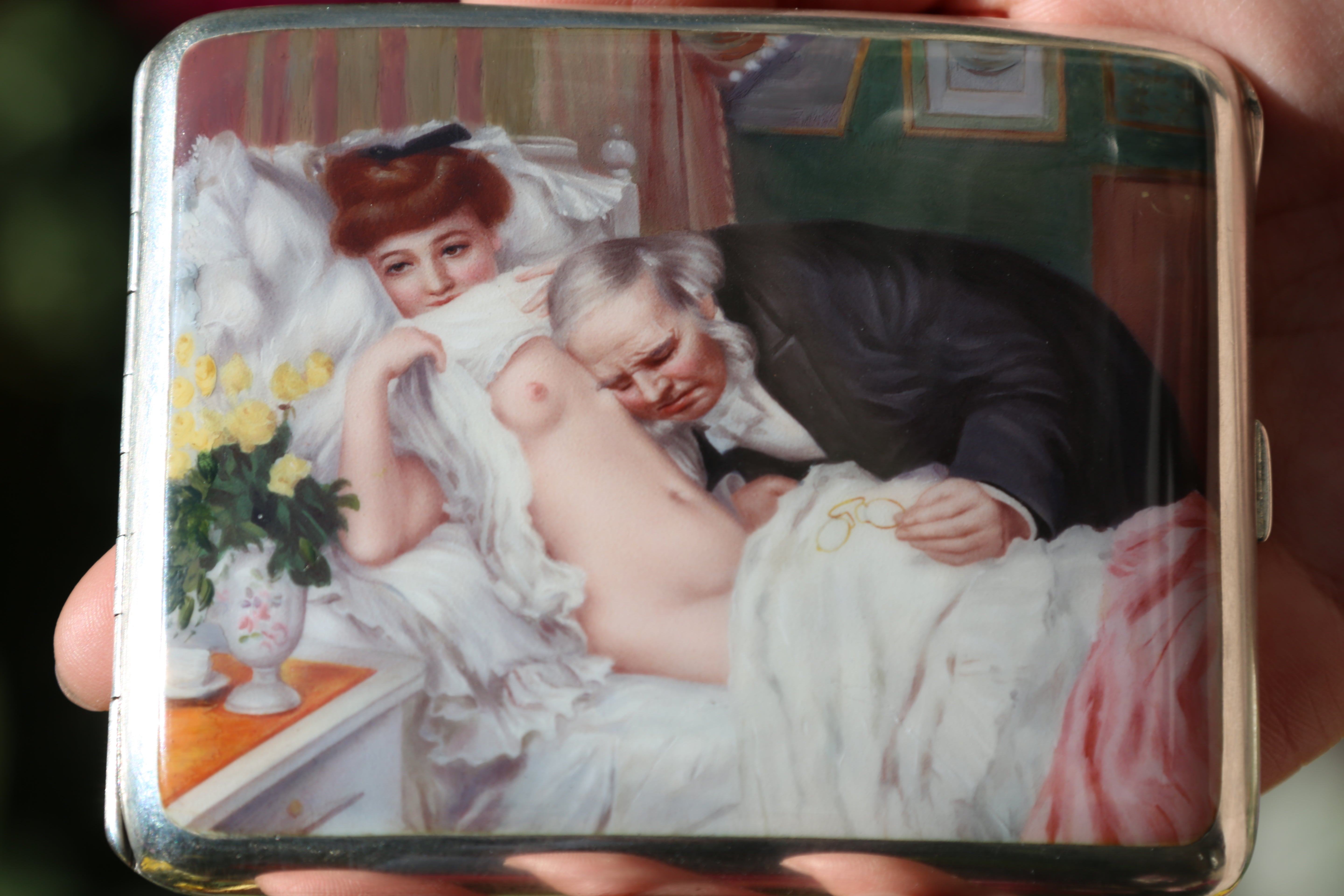 Auscultation - A 19th-century British enamel-painted sterling silver cigarette case