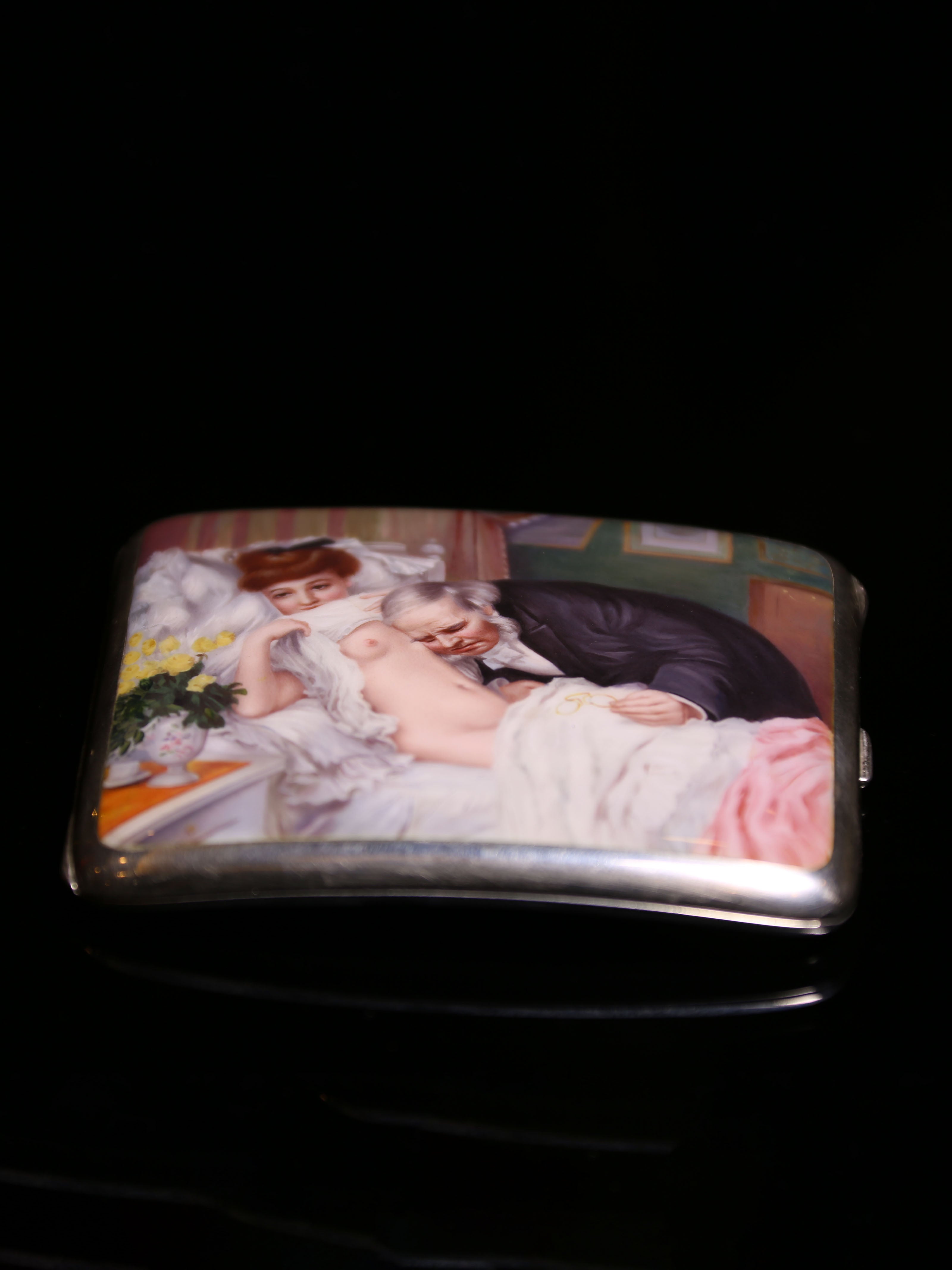 Auscultation - A 19th-century British enamel-painted sterling silver cigarette case