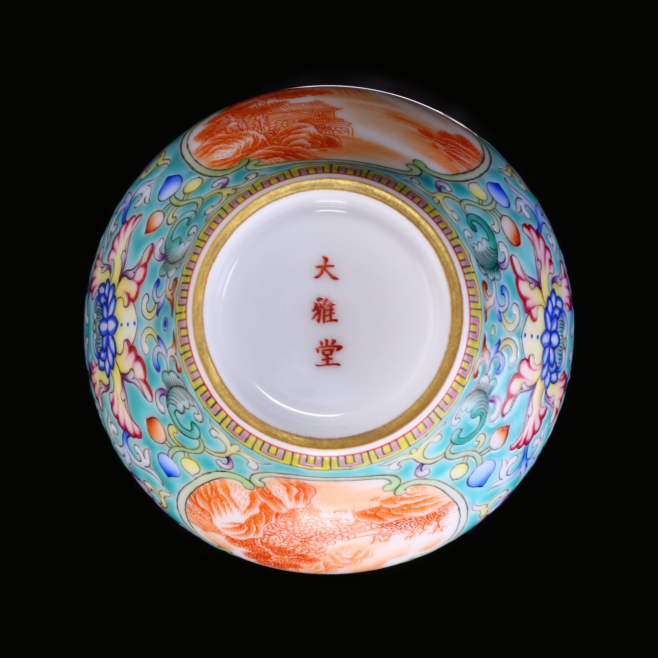 Dayazhai Enamel Painted Windowed Iron-Red Landscape Cup