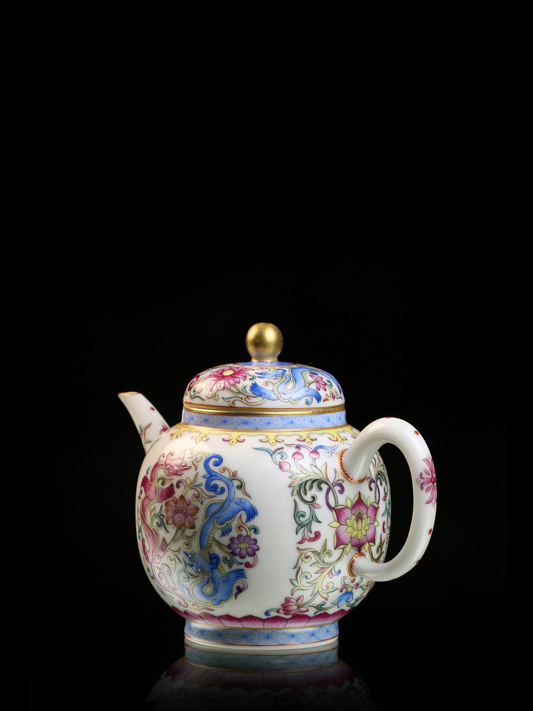Enamel-painted Dragon and Phoenix Teapot