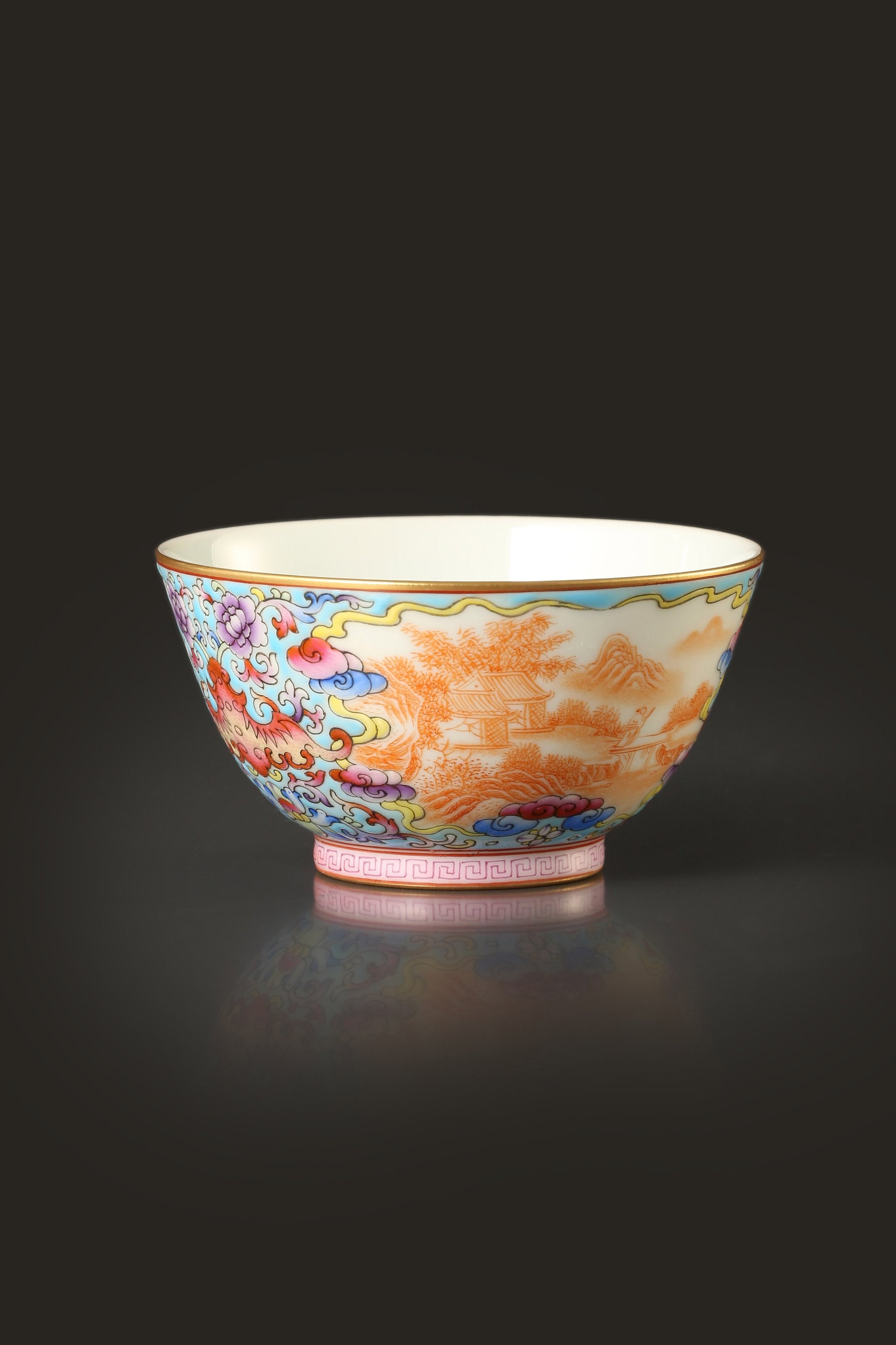 Dayazhai Enamel Auspicious Cloud and Landscape Cup