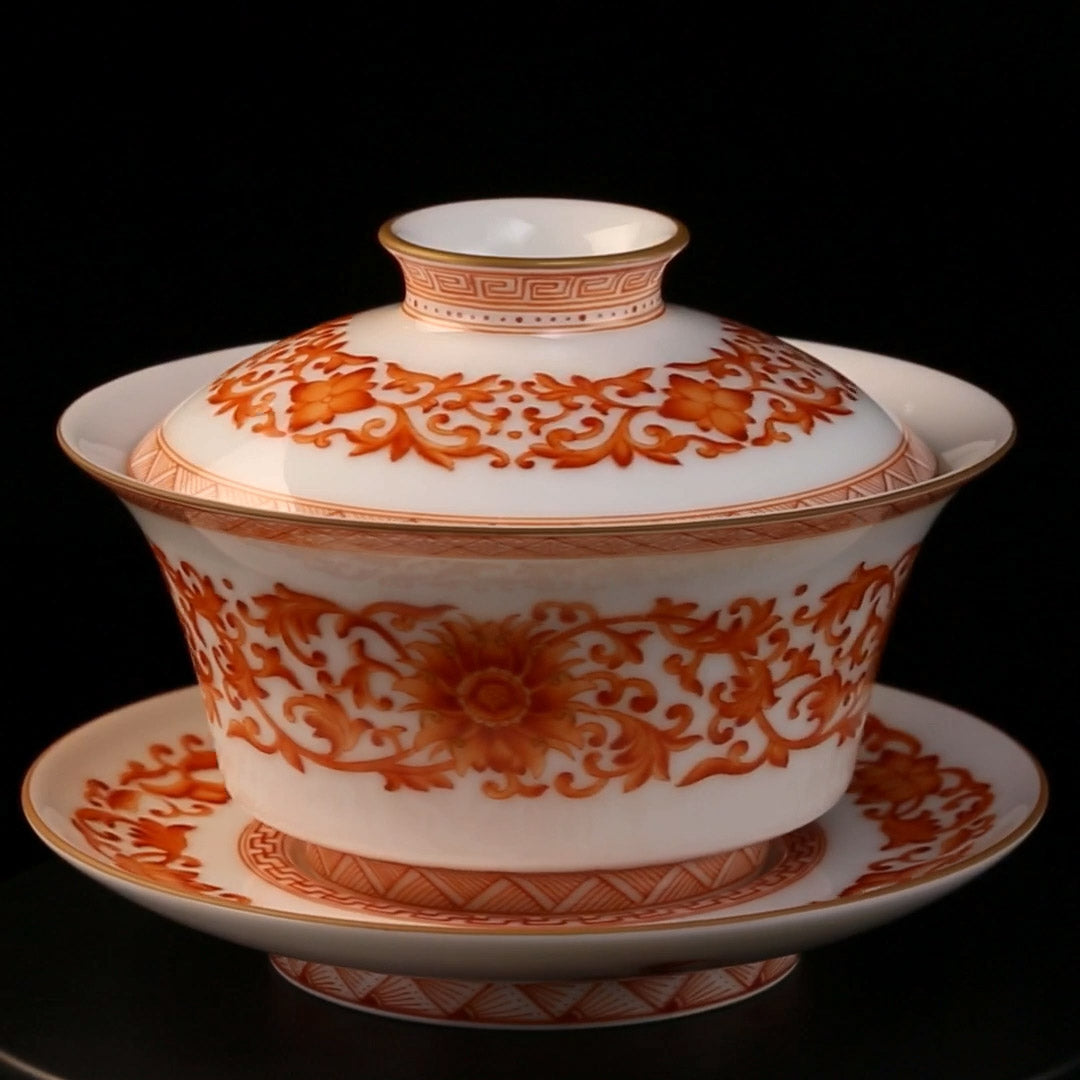 Iron-red lotus scroll covered bowl/bell cup