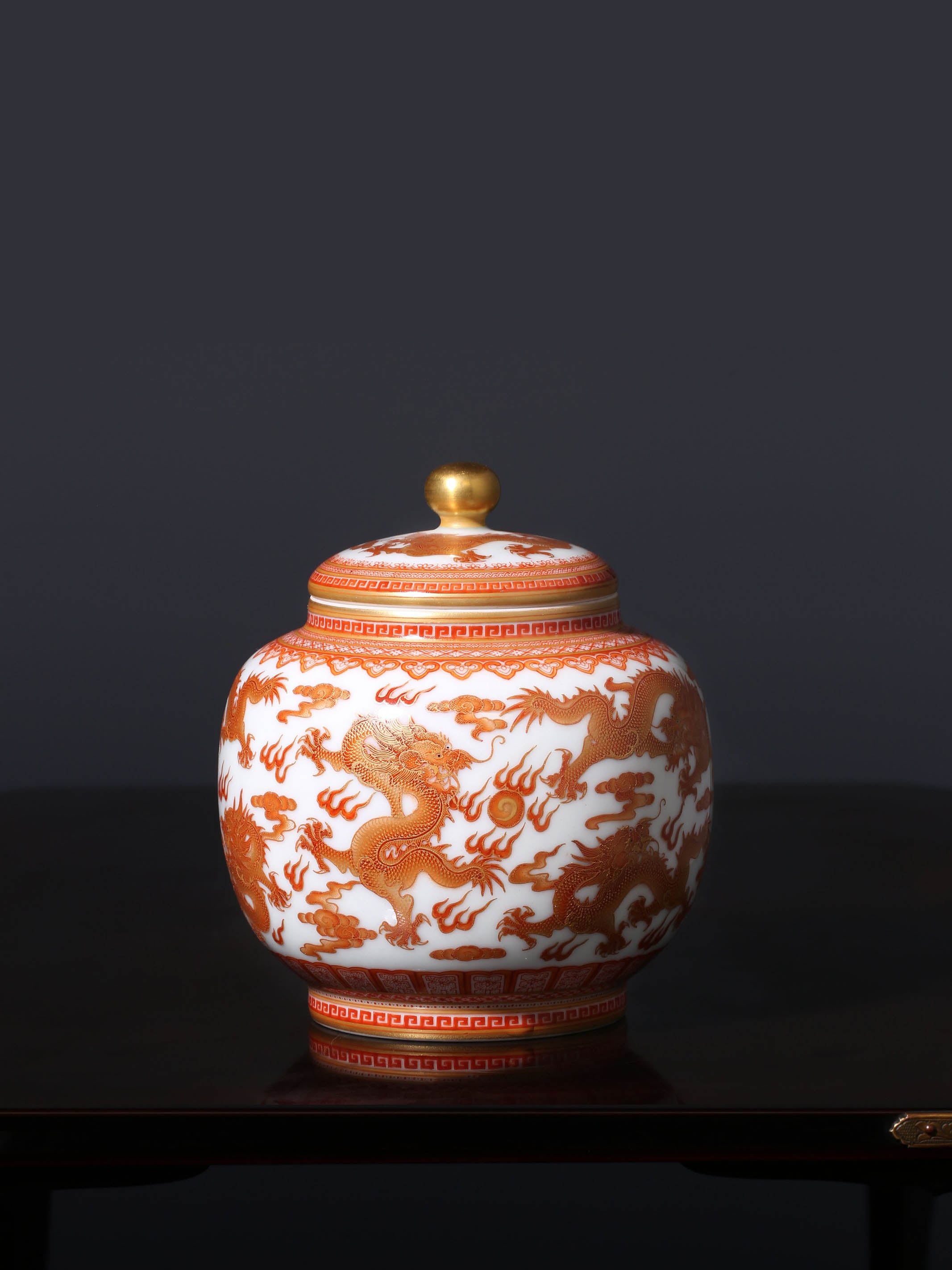 Iron-red Nine Dragons Tea Canister