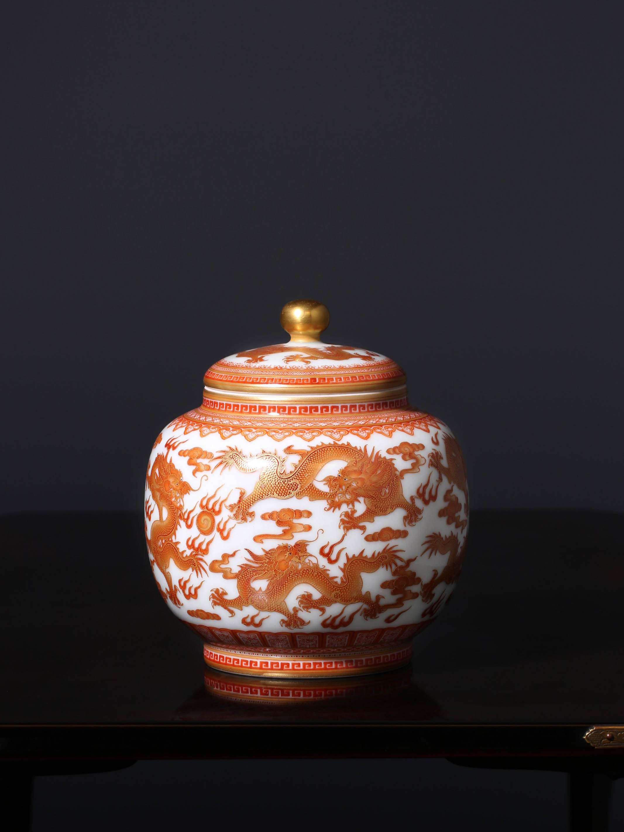 Iron-red Nine Dragons Tea Canister