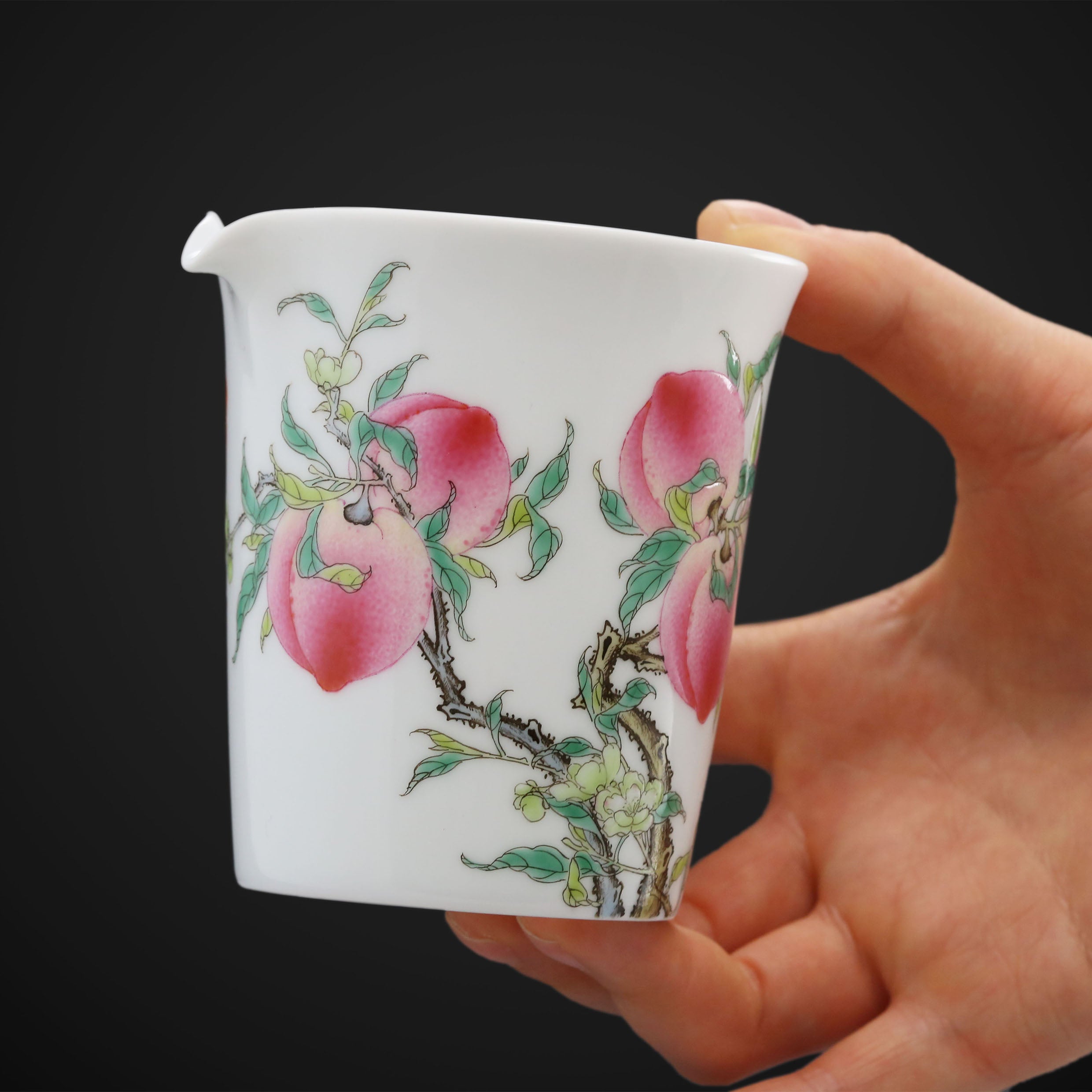 Famille Rose Gold Flower Peach Tea Holder/Fair Cup/Chicken Heart Cup