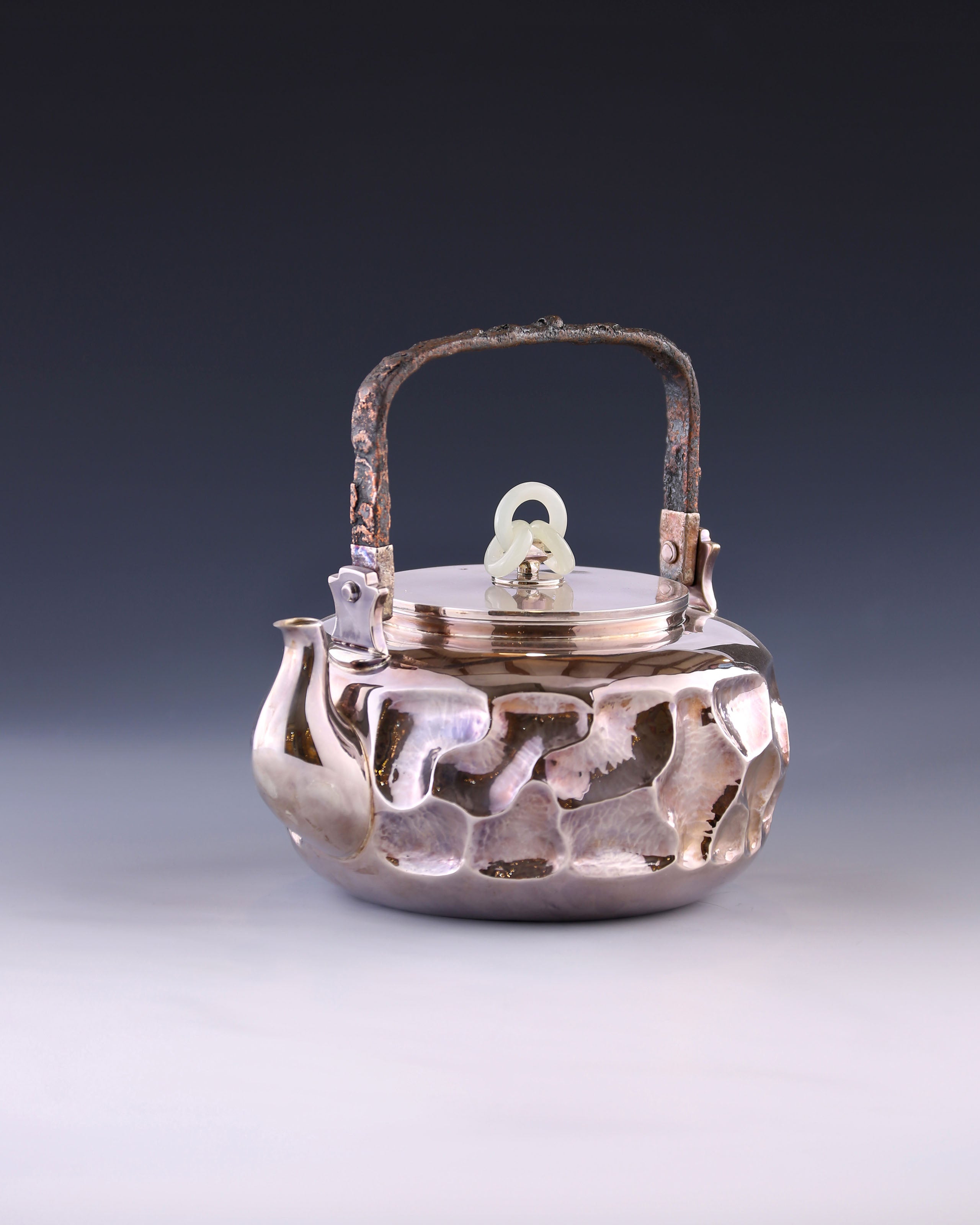 Ghost Rock Eye Iron Handle Three-Ring Jade Silver Pot