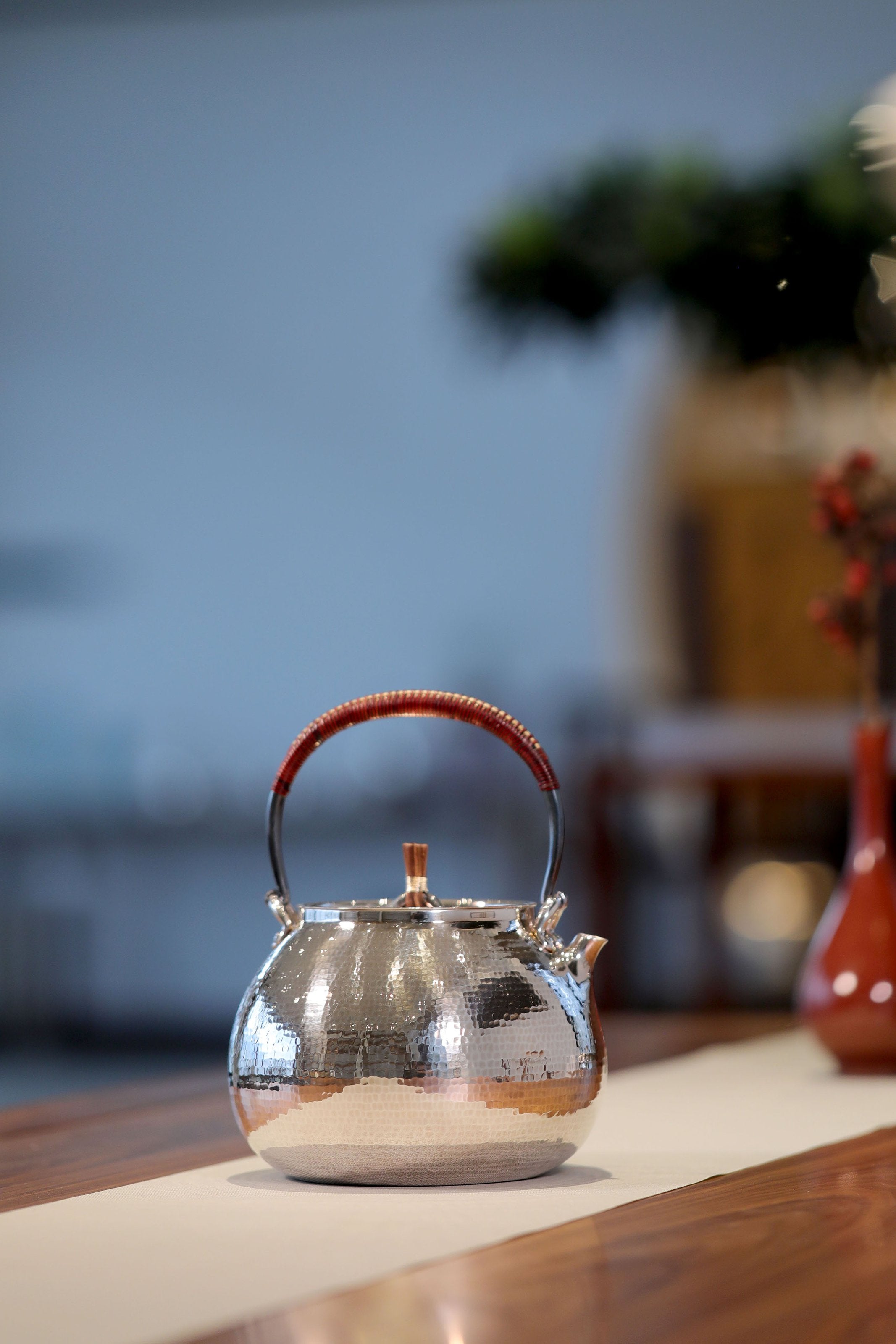 Ancient Style Vine Picking Pure Silver Teapot