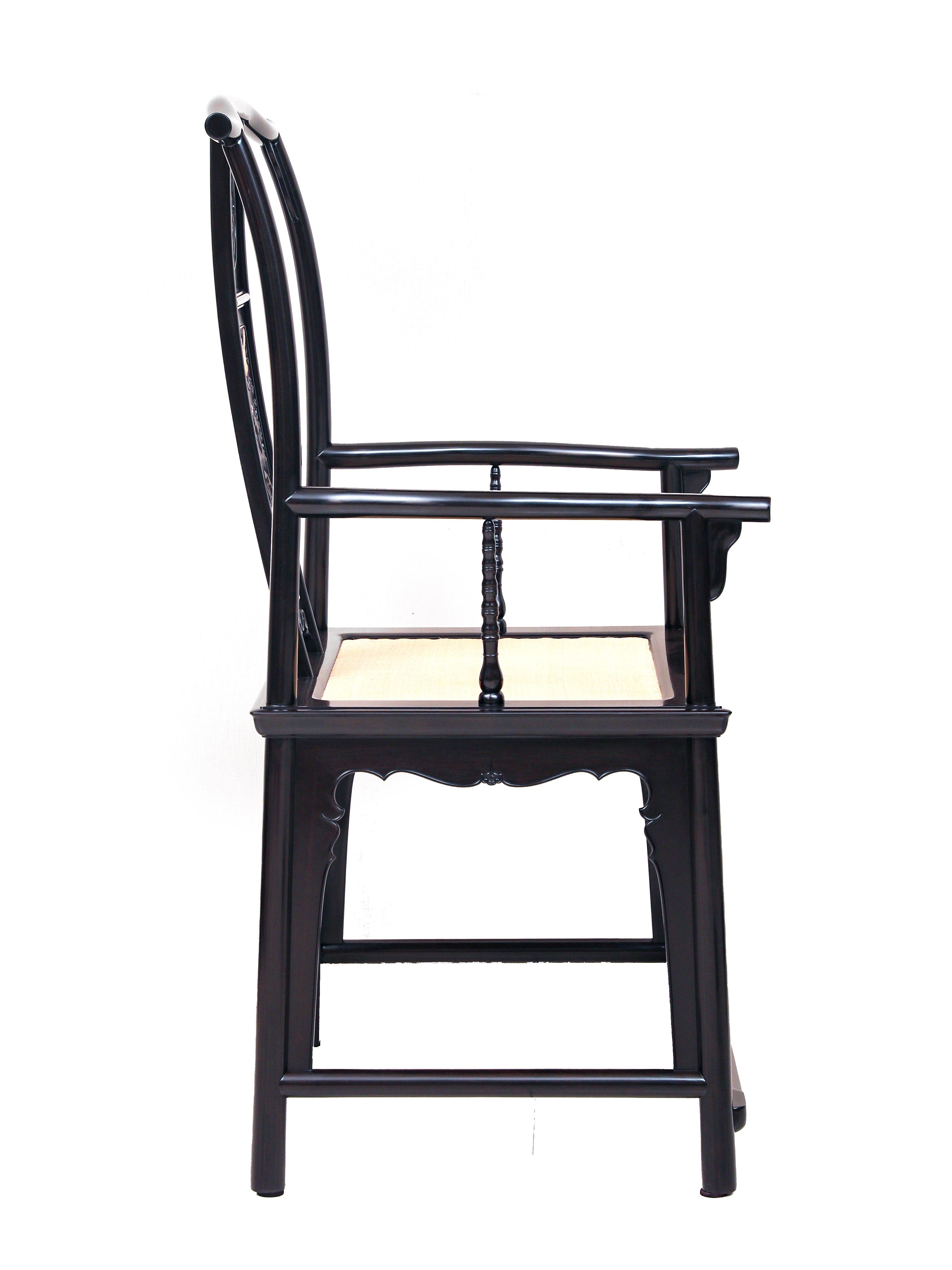 Purple sandalwood inlaid with seahorse ivory, crane and deer symbolizing spring, four-cornered official's hat chair