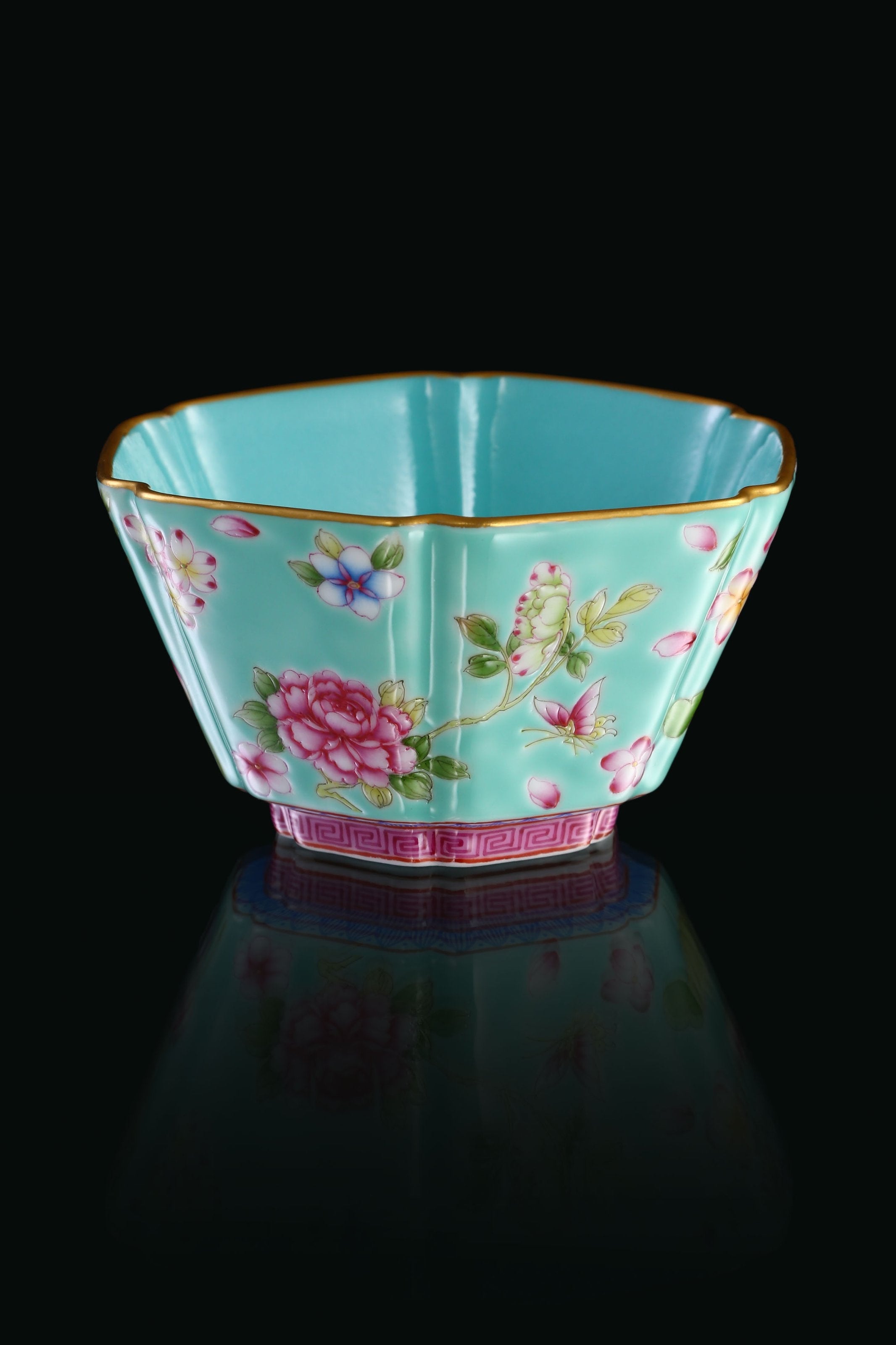 Dayazhai Flower and Butterfly Six-Sided Cup