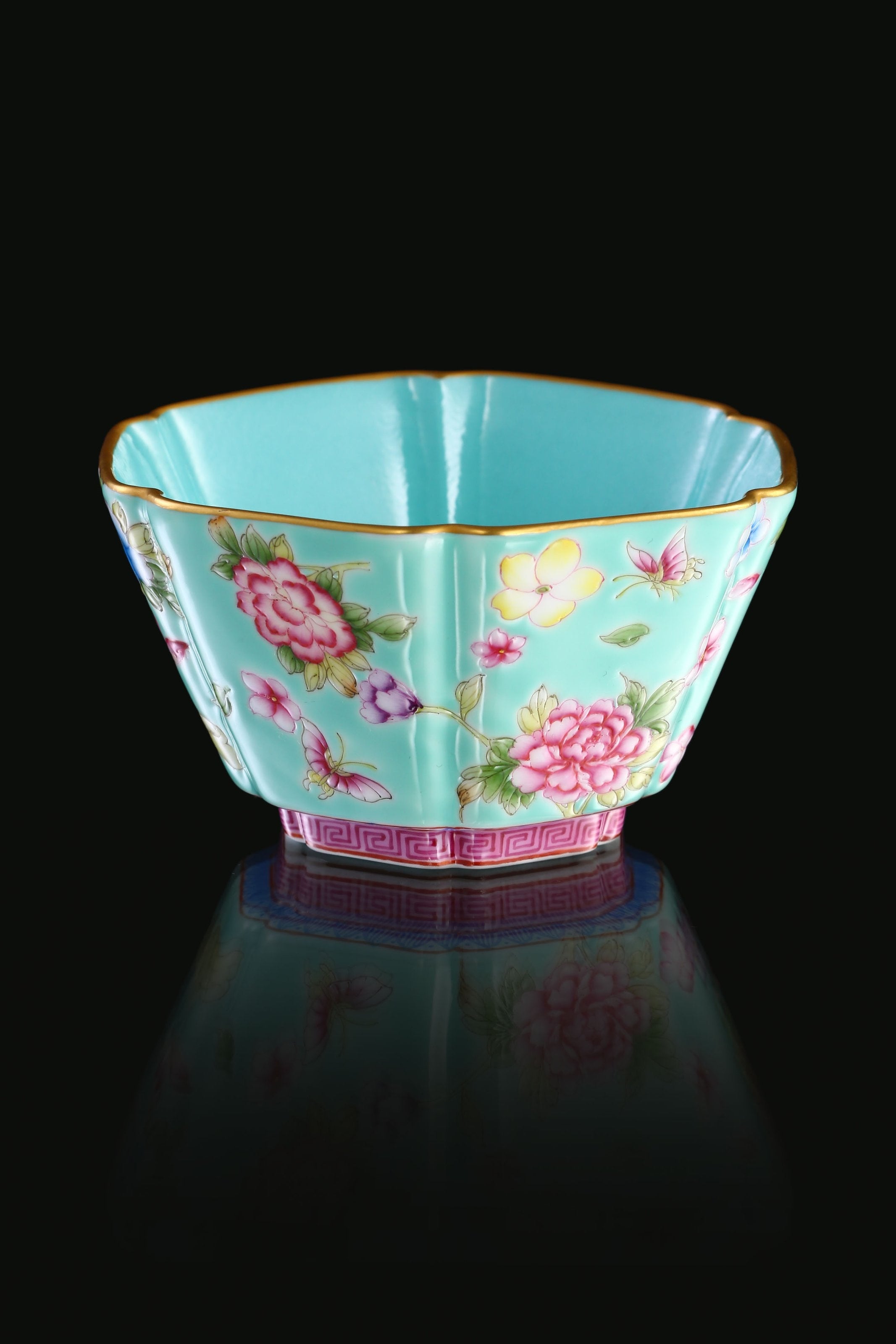 Dayazhai Flower and Butterfly Six-Sided Cup