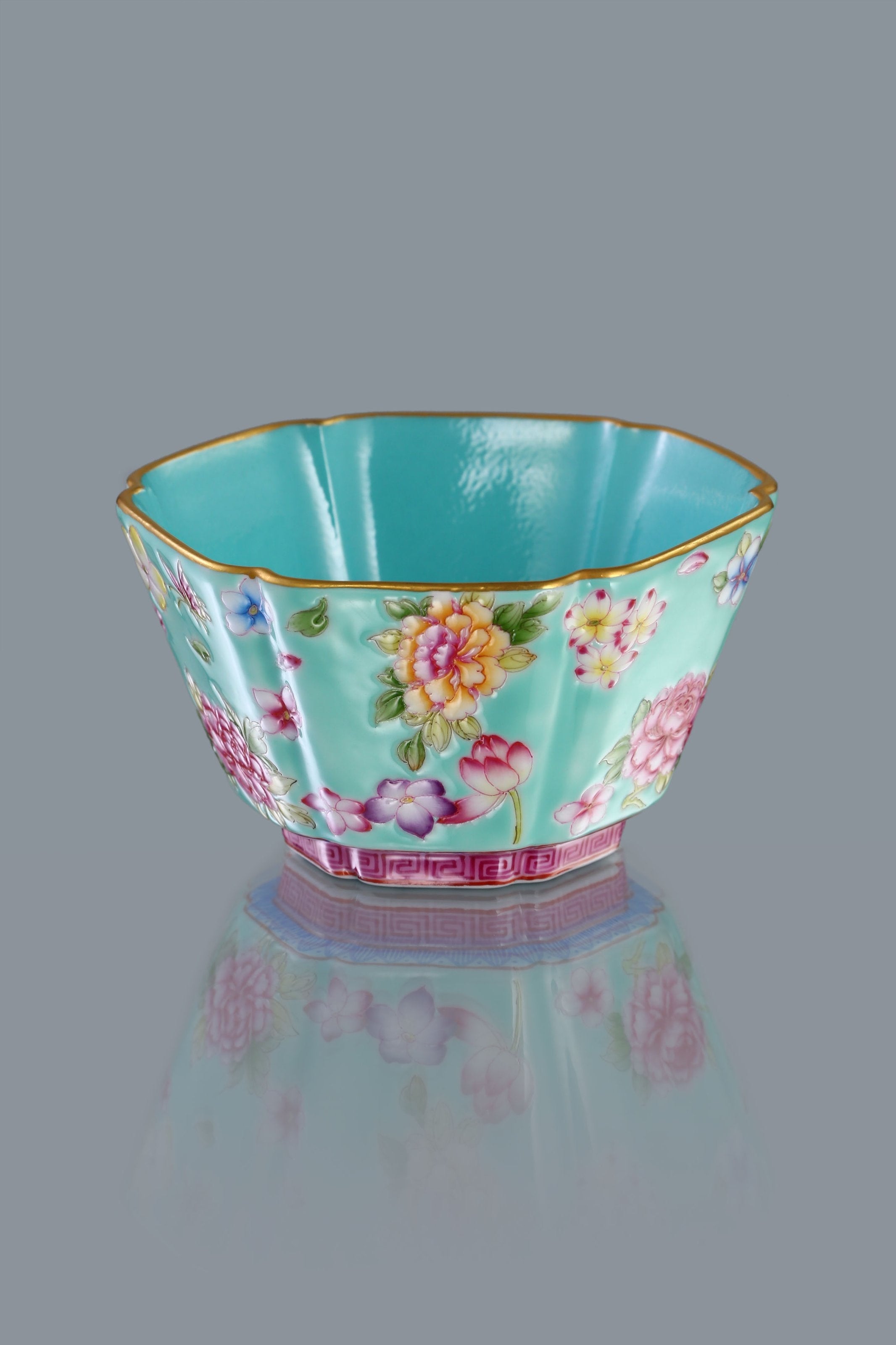 Dayazhai Flower and Butterfly Six-Sided Cup