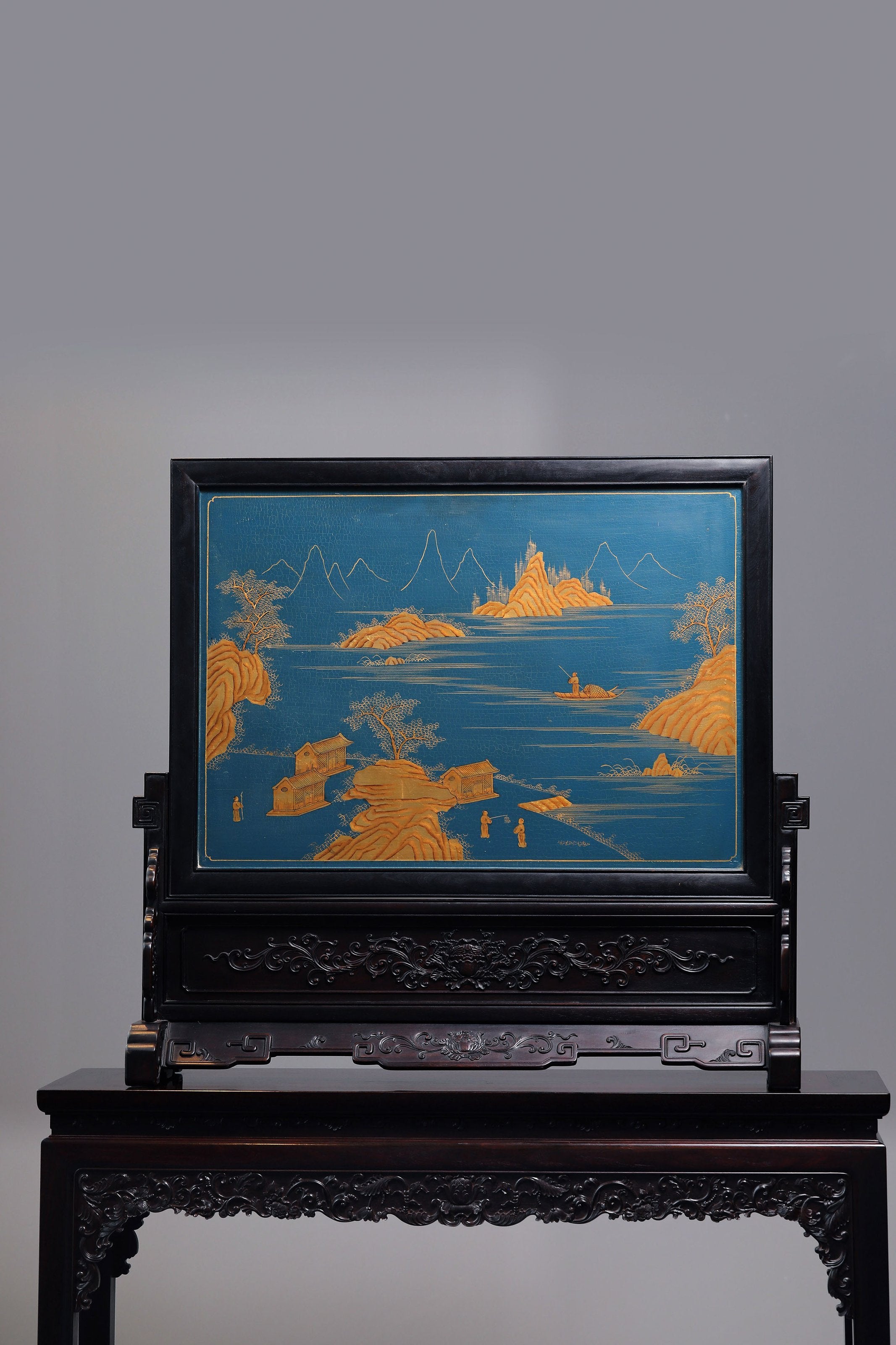 Rosewood Inlaid Flower and Bird Pattern Screen