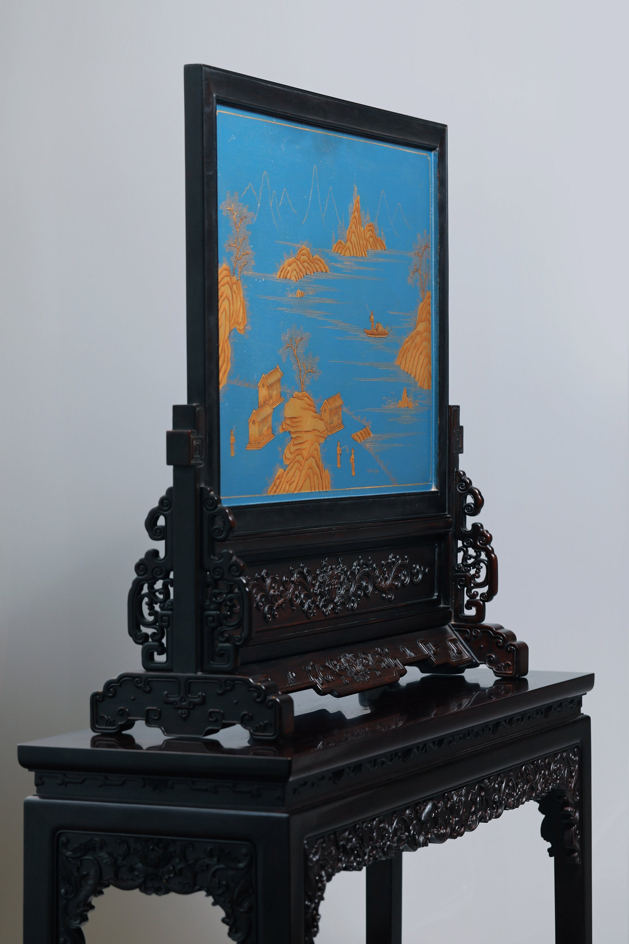 Rosewood Inlaid Flower and Bird Pattern Screen