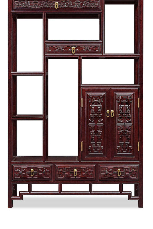 A pair of Zambian rosewood display shelves with fretwork design