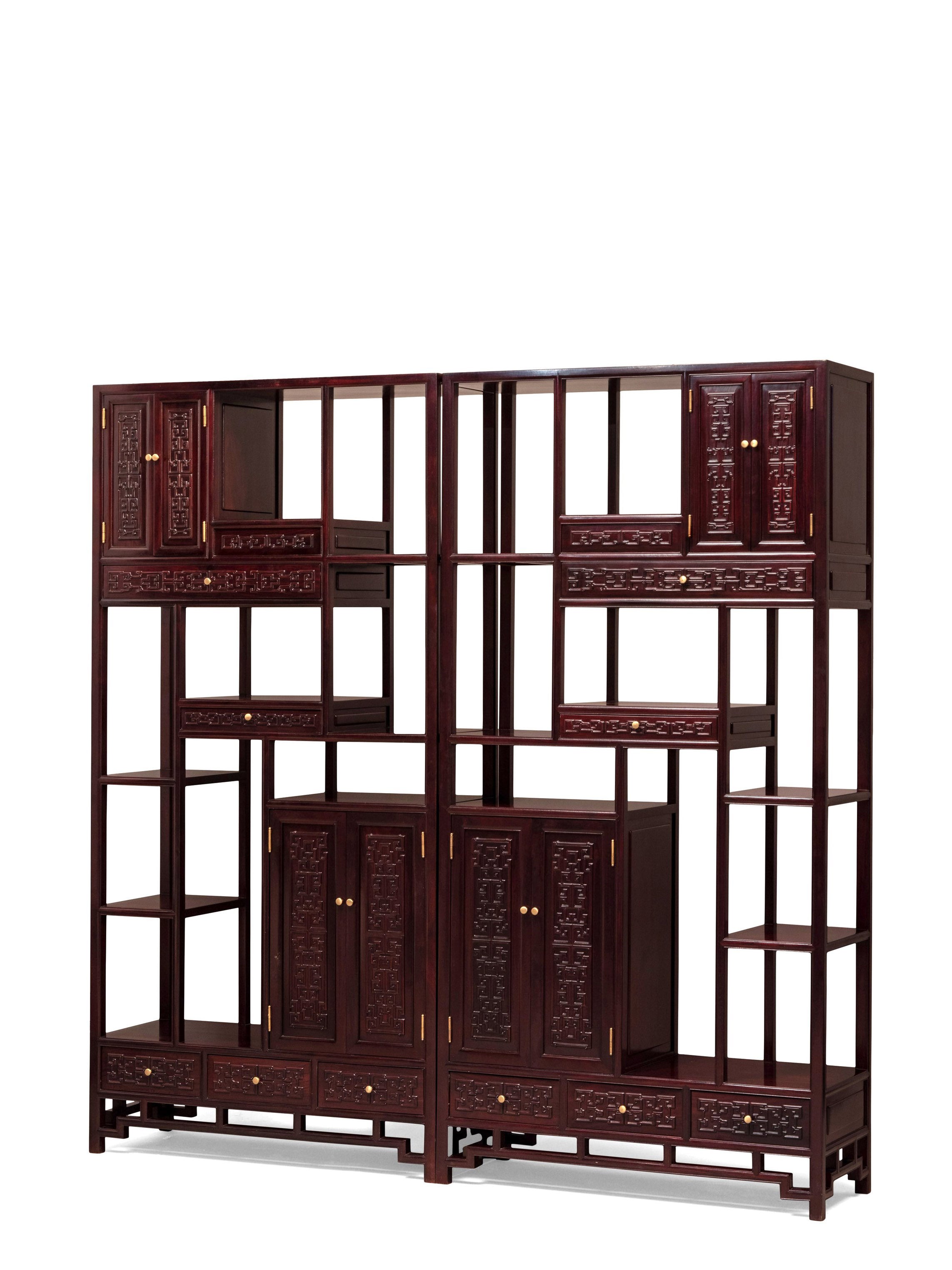Zambian rosewood display shelf with fretwork pattern