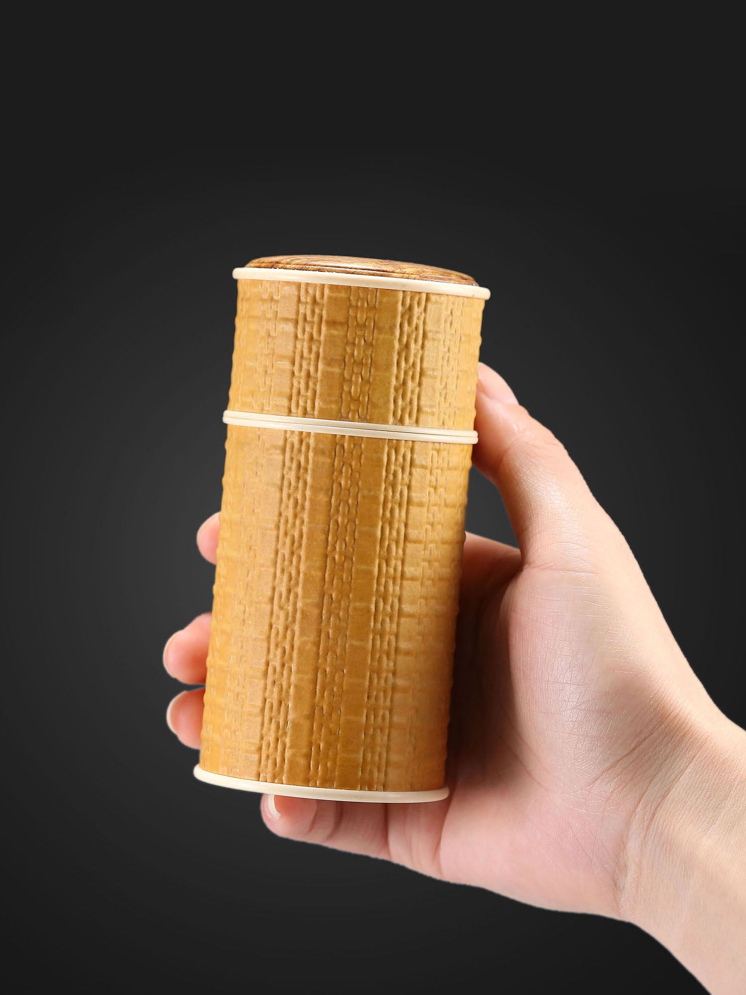 Gourd-shaped bamboo woven tea canister