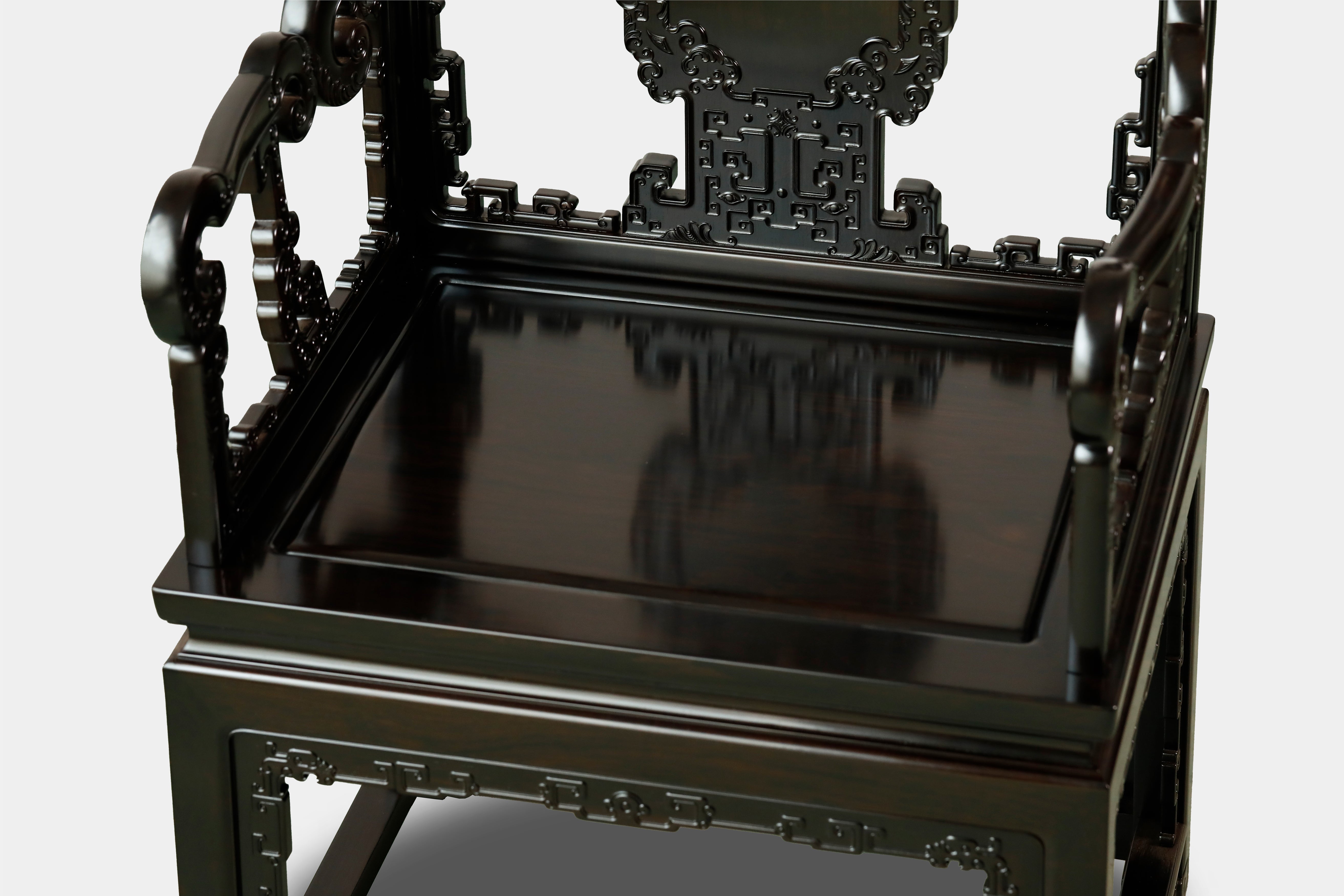 Purple sandalwood three-piece armchair set with bat and longevity motifs