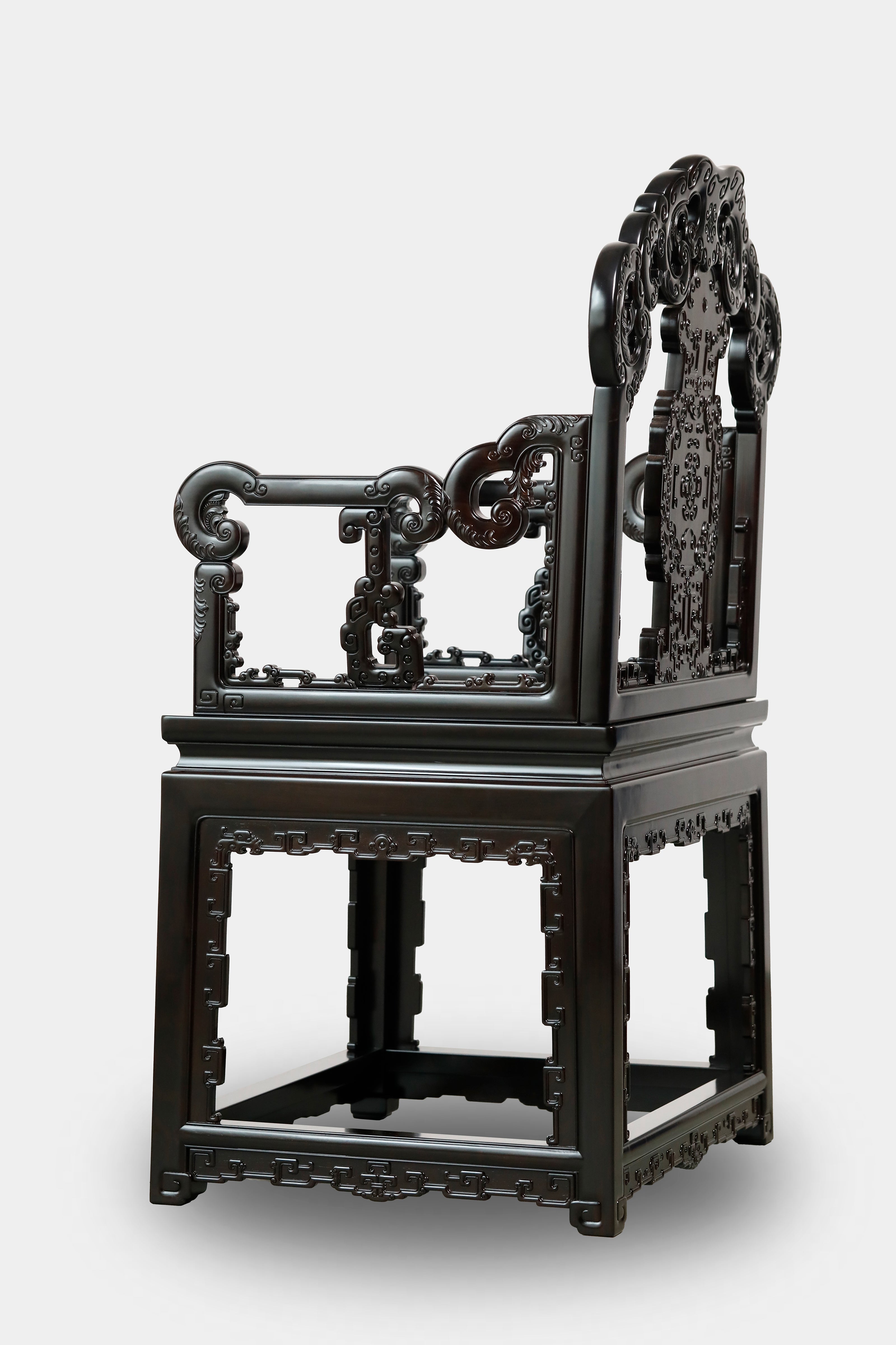 Purple sandalwood three-piece armchair set with bat and longevity motifs