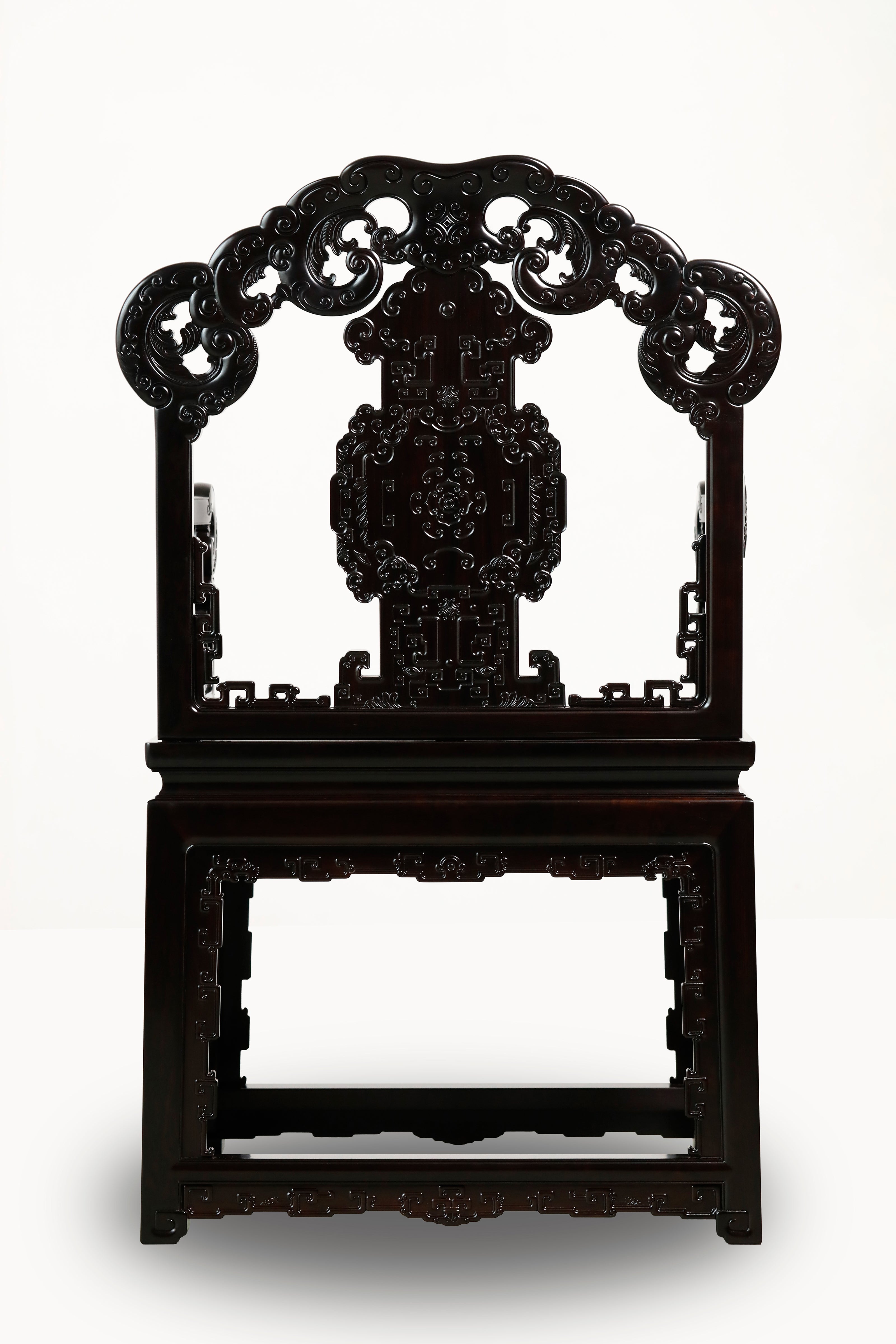 Purple sandalwood three-piece armchair set with bat and longevity motifs