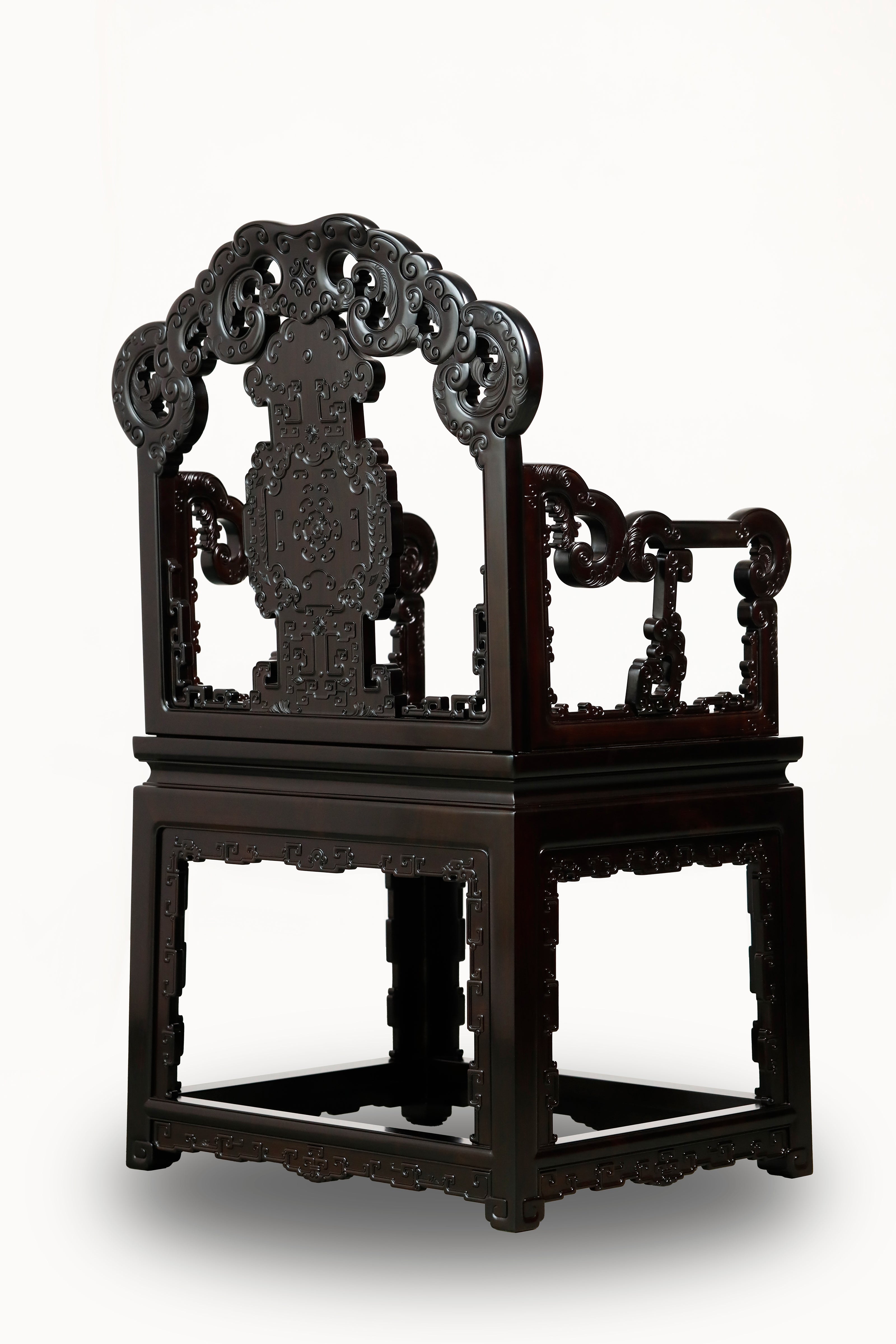 Purple sandalwood three-piece armchair set with bat and longevity motifs