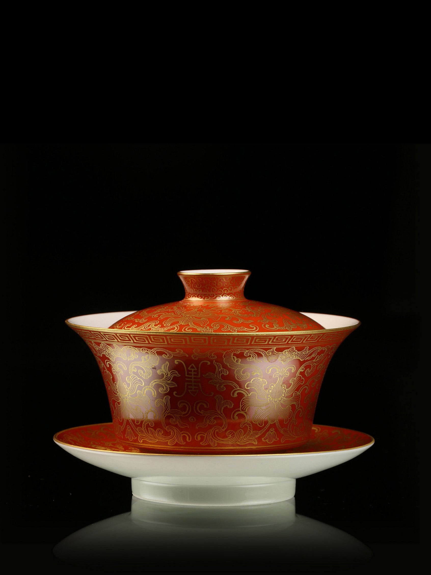 Sacrificial Red Gold Chicken Bowl with Longevity Pattern