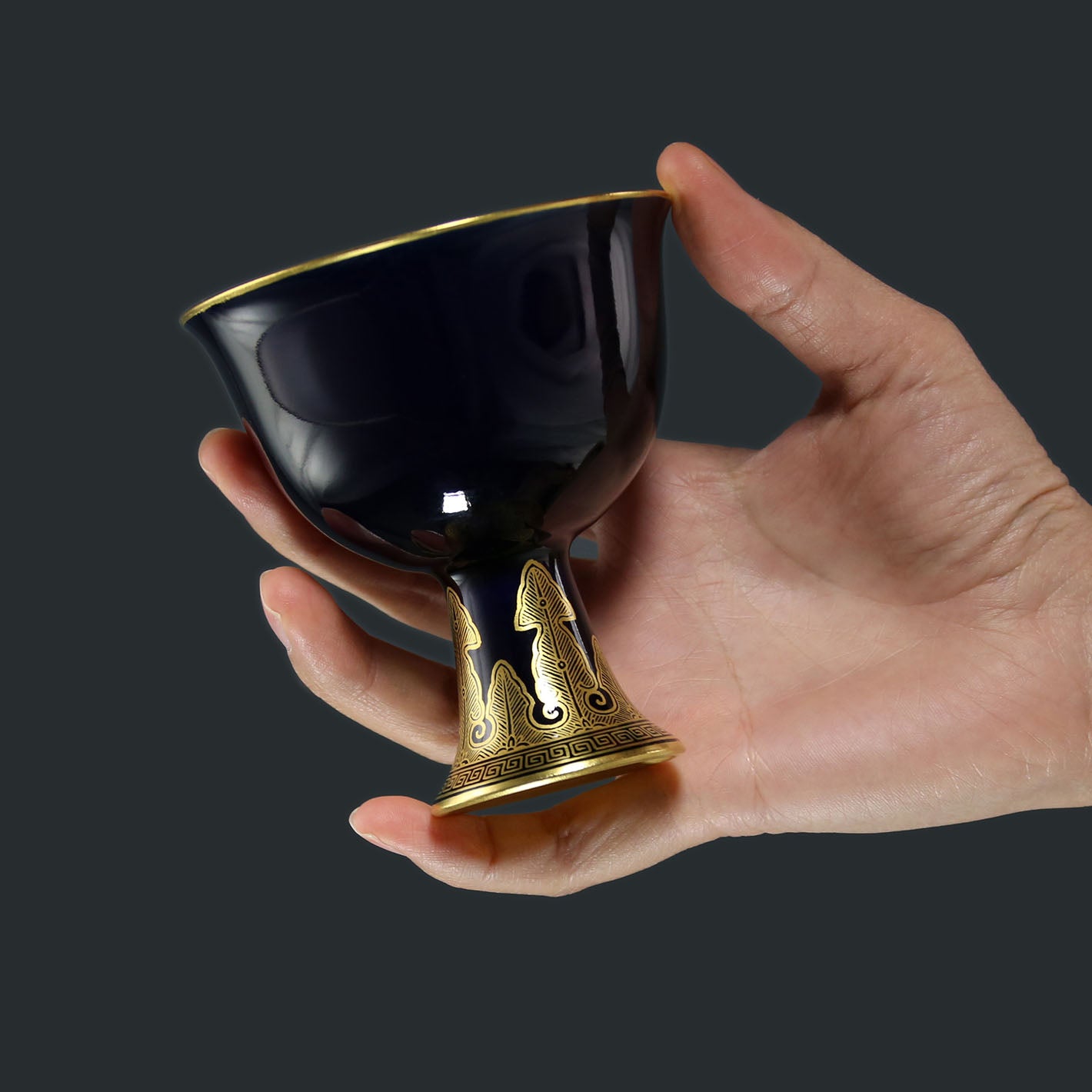 Sacrificial Blue/Rouge-Gilded Stem Bowl