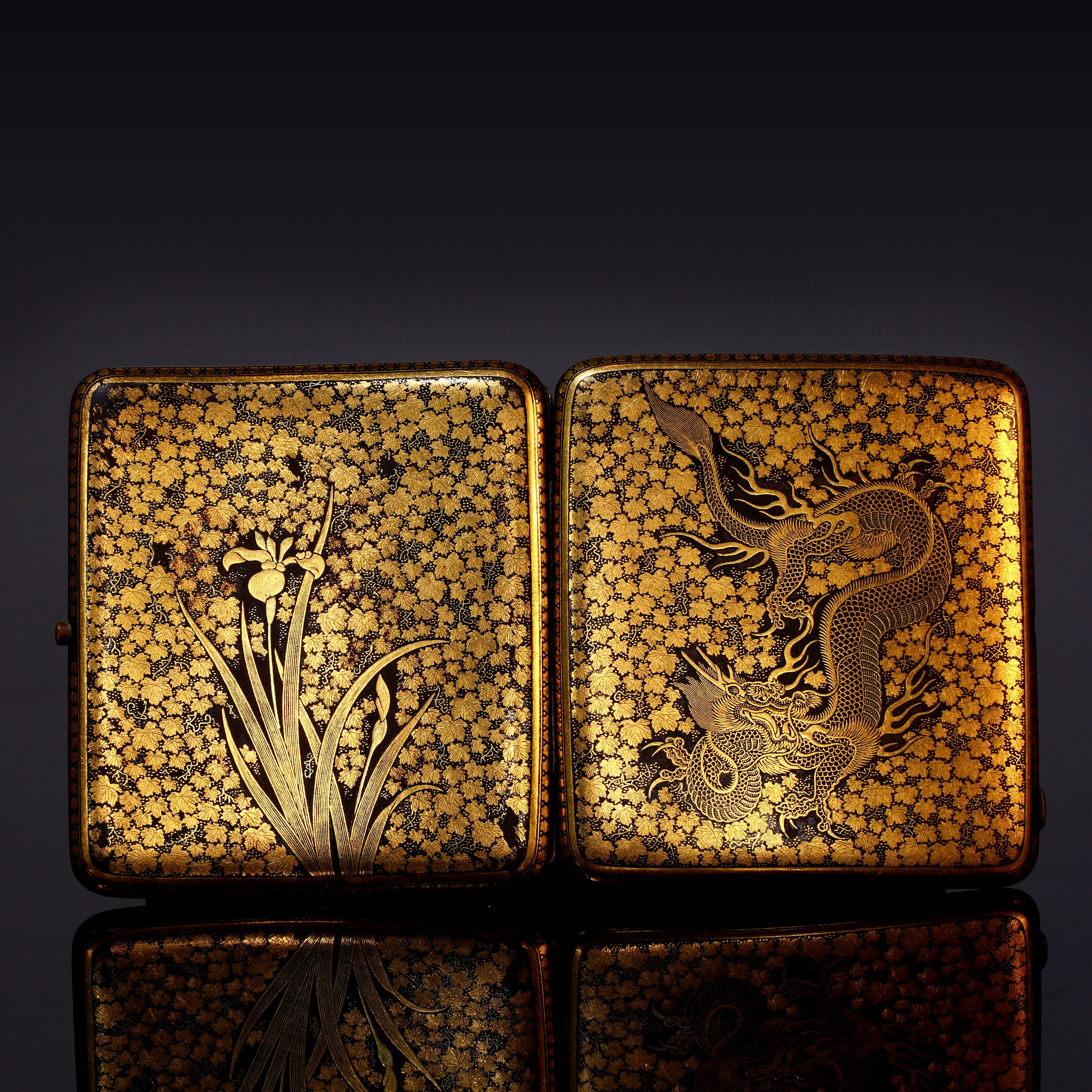 Komai Iron Inlaid Gold Dragon Pattern Cigarette Box