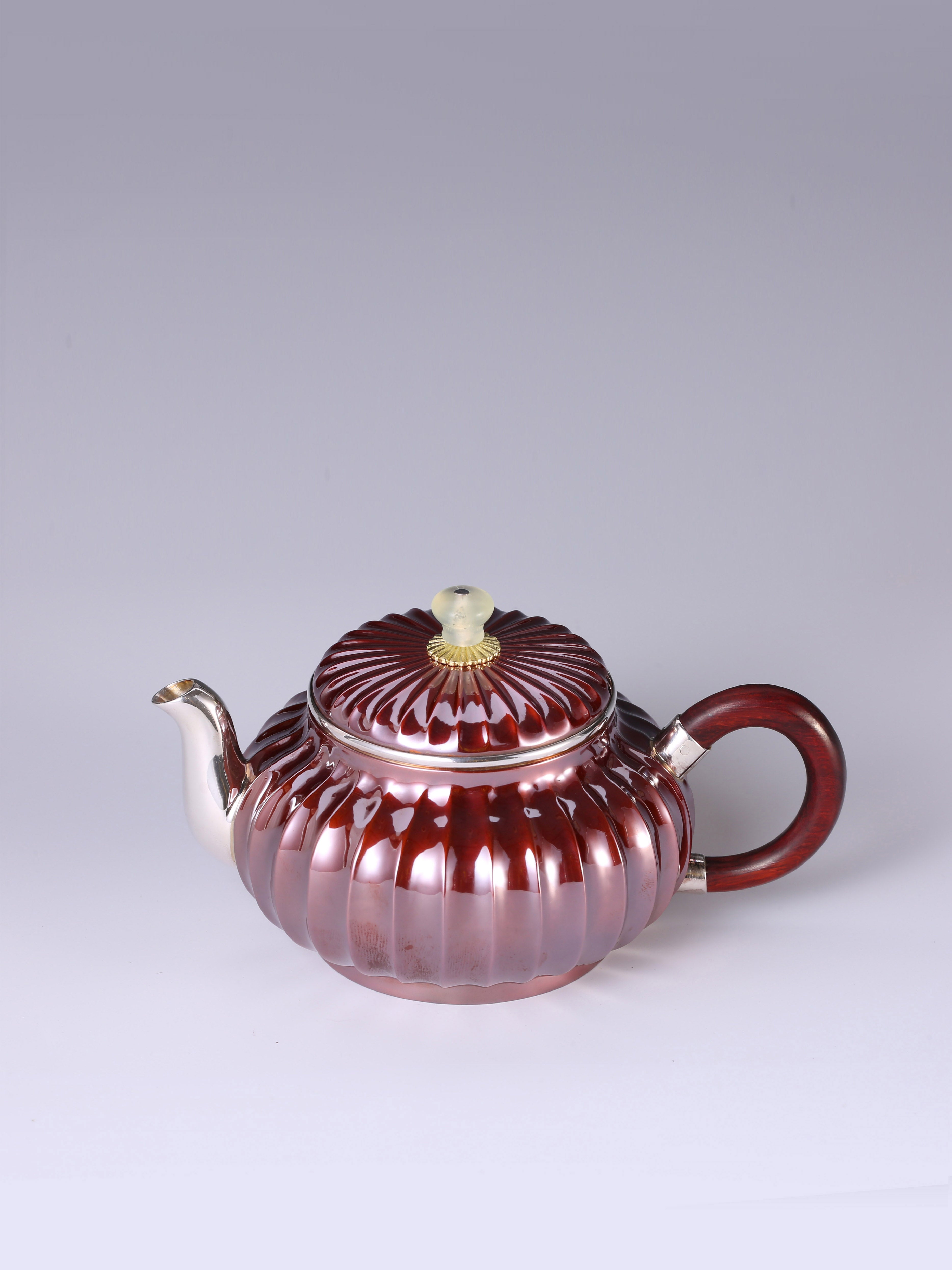 Ribbed Copper-Plated Silver Teapot