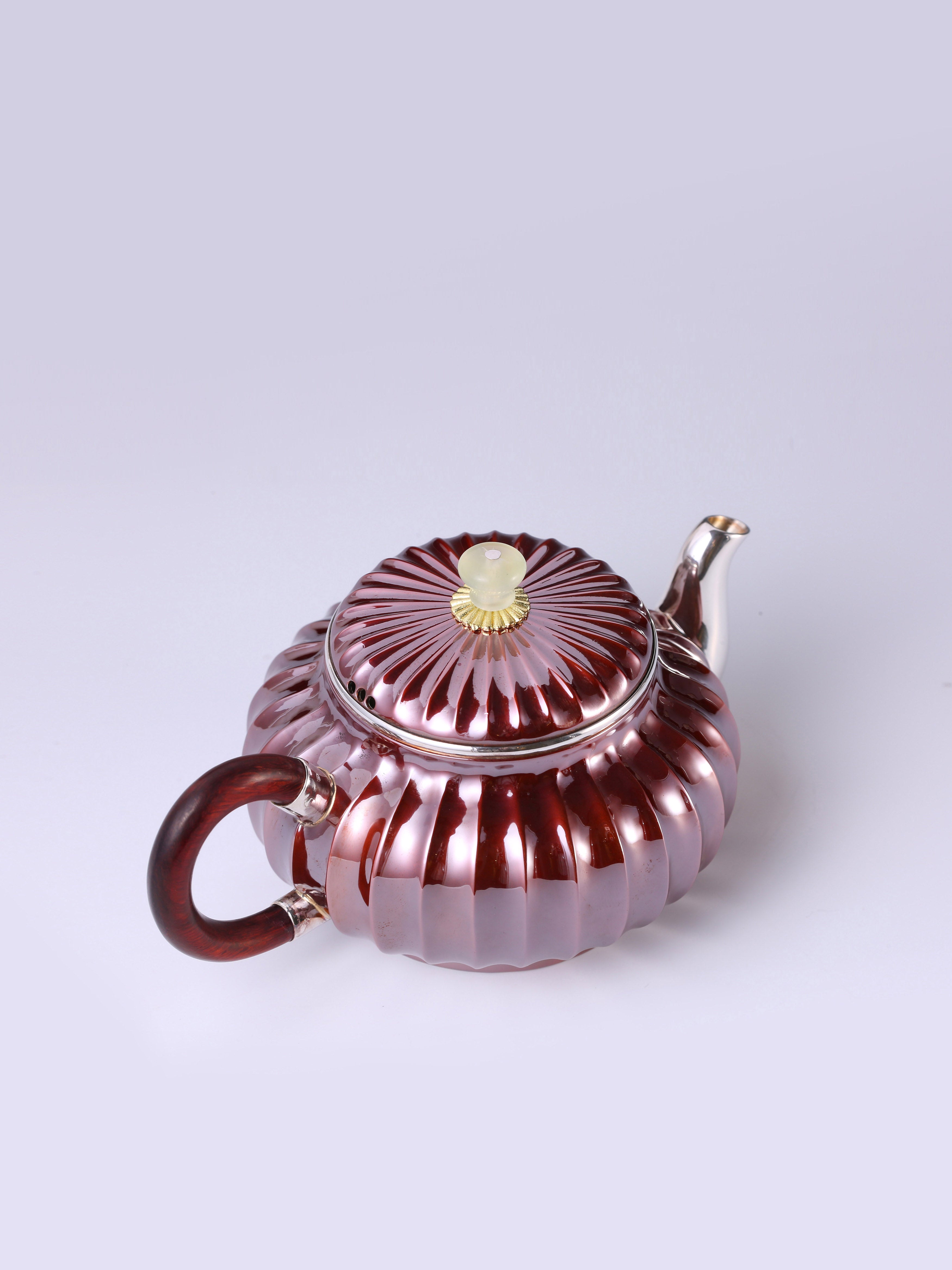 Ribbed Copper-Plated Silver Teapot