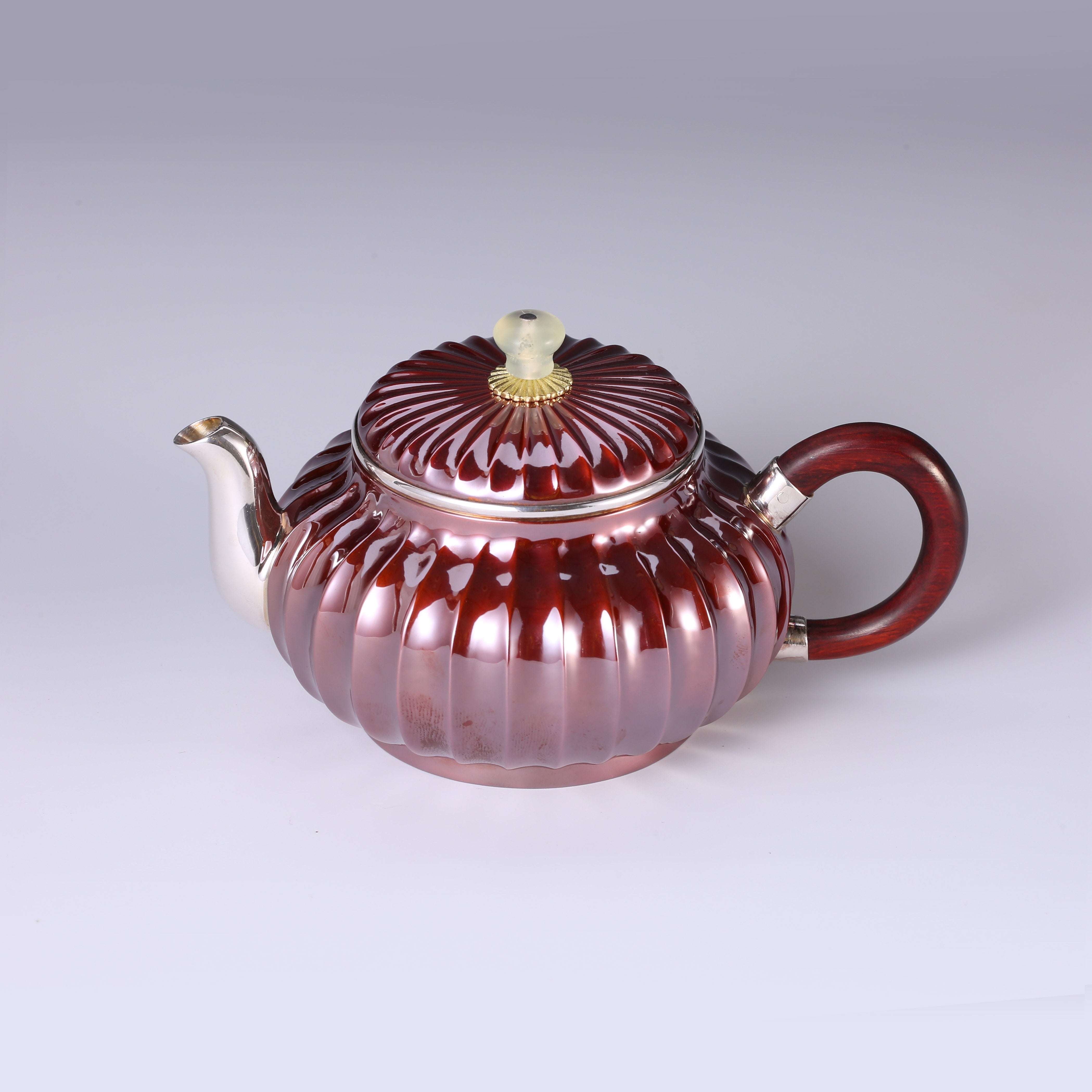 Ribbed Copper-Plated Silver Teapot