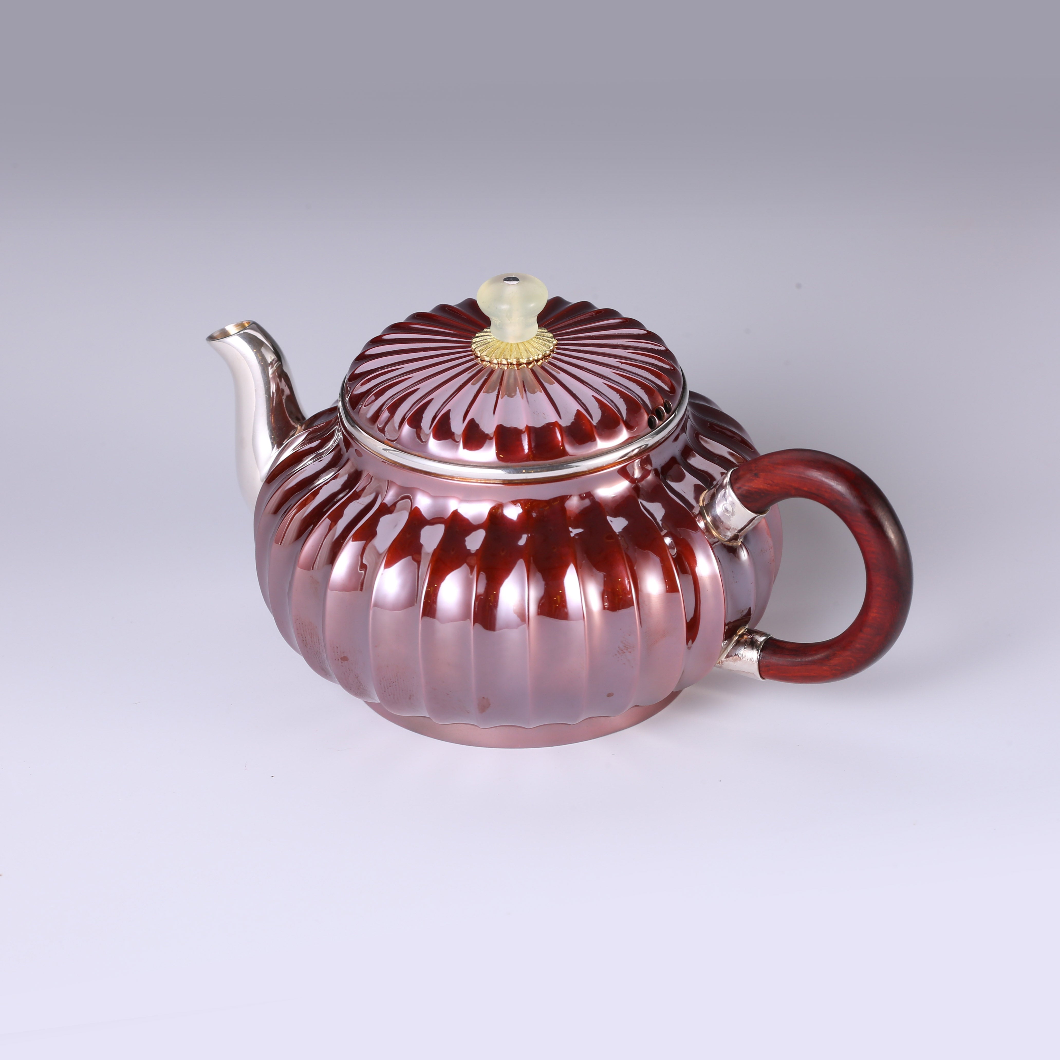 Ribbed Copper-Plated Silver Teapot