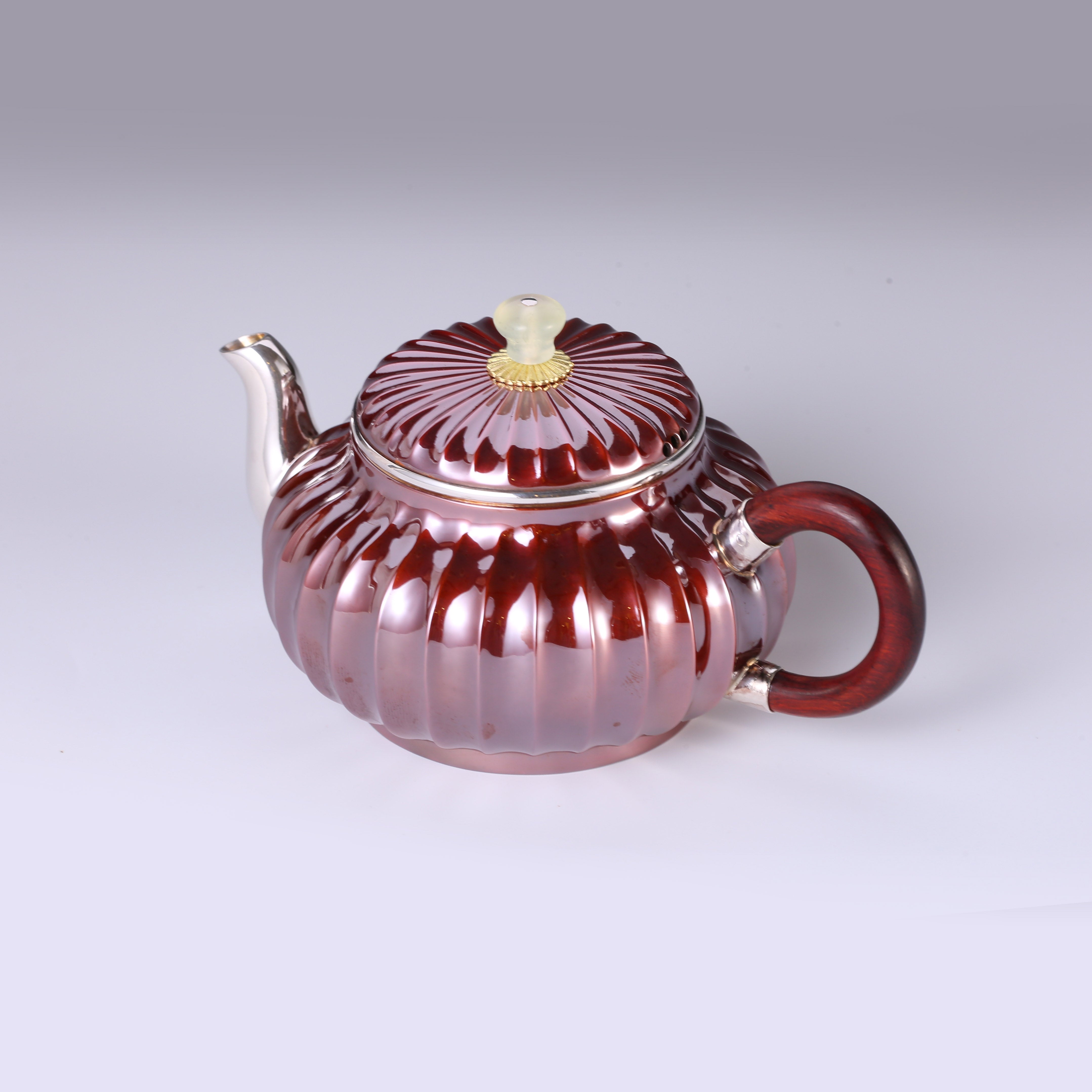Ribbed Copper-Plated Silver Teapot