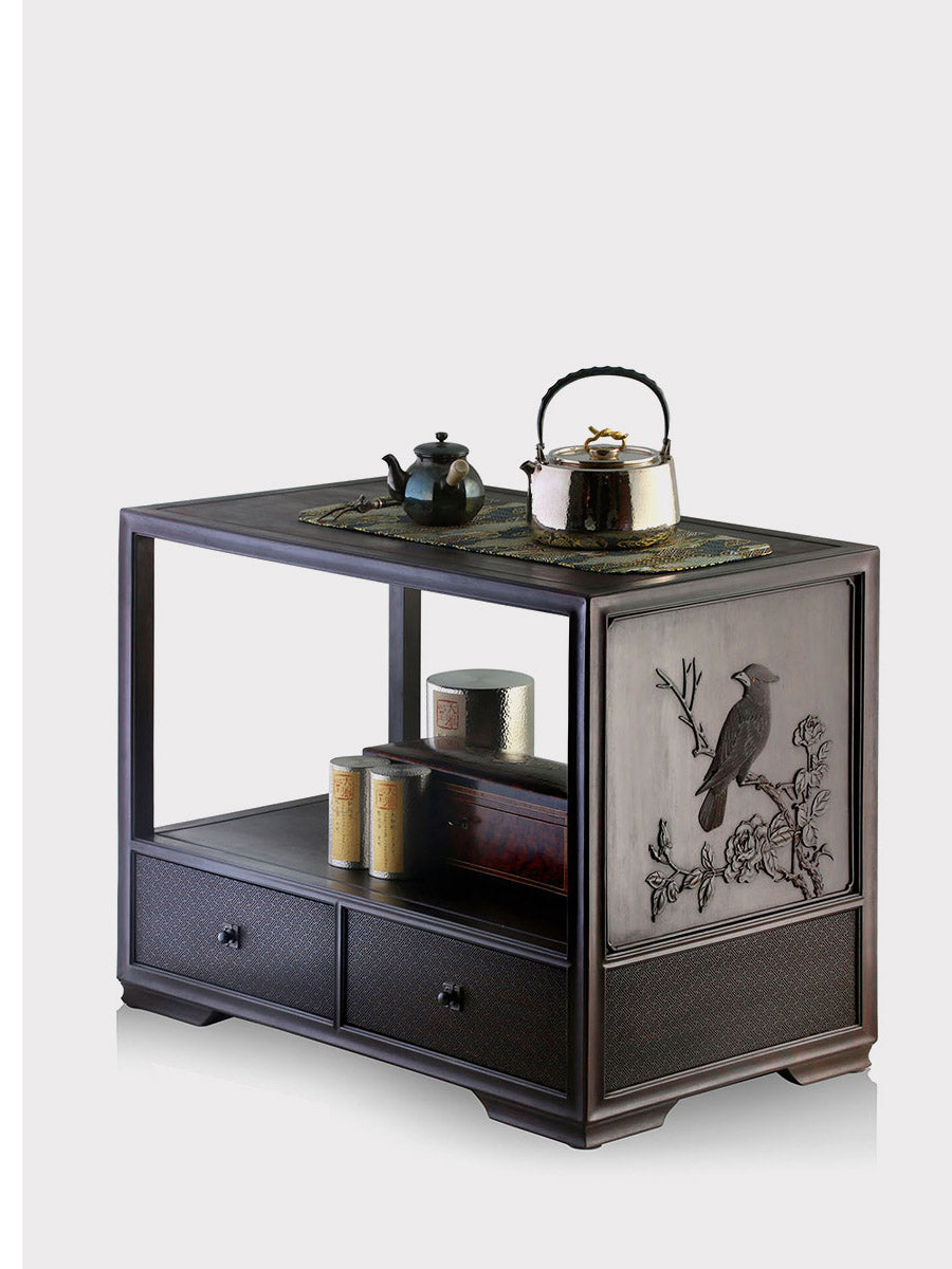 Rosewood Tea Stand with Swastika Pattern and Auspicious Bird Design