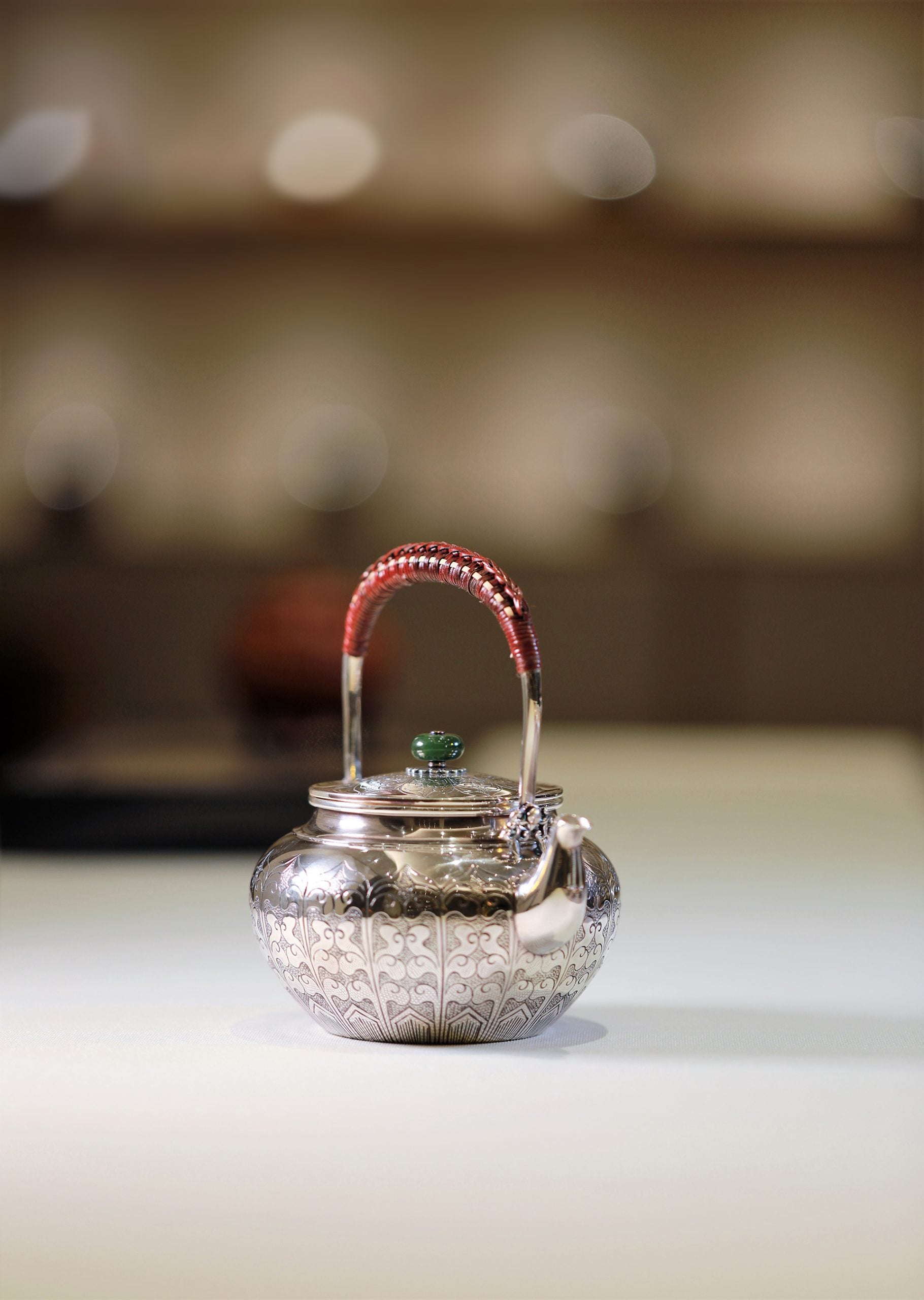 Lotus petal sterling silver teapot with handle