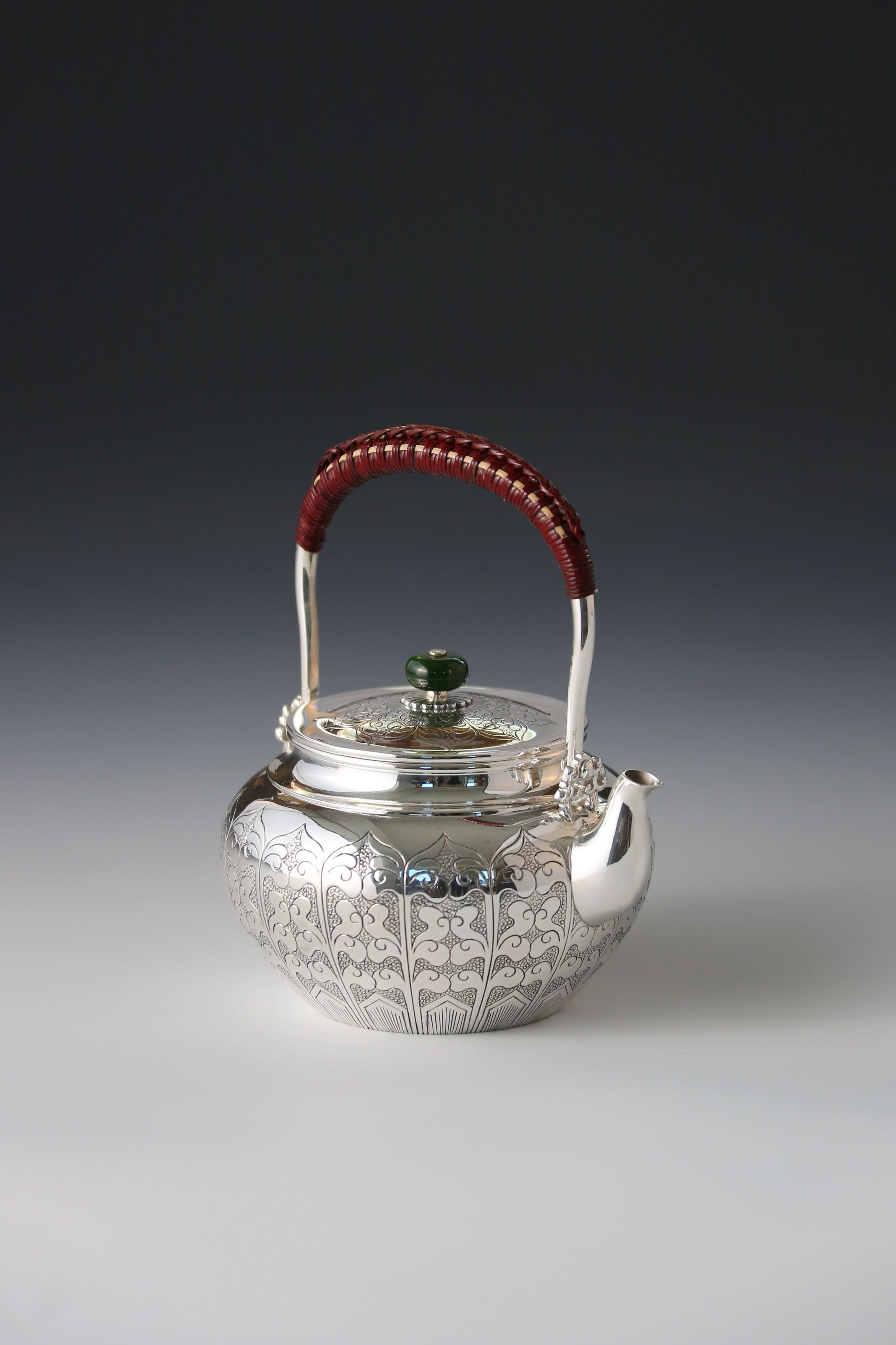 Lotus petal sterling silver teapot with handle